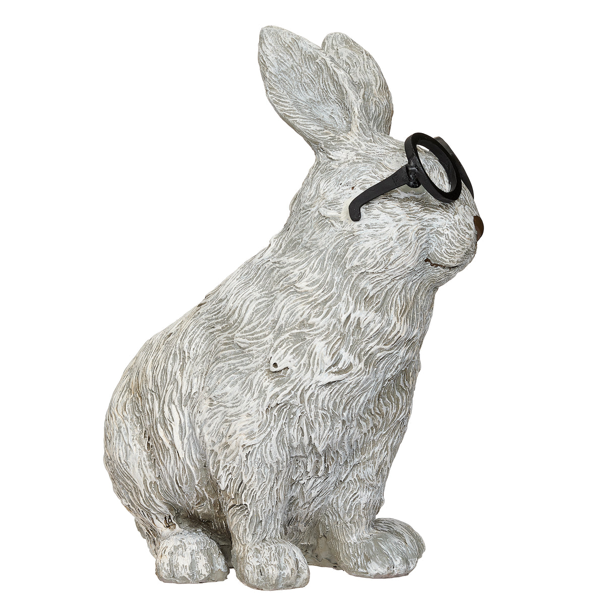 Alternate side view of Pudgy Pals Rabbit with Glasses Planter showing the upright ears, black glasses, and textured rabbit design