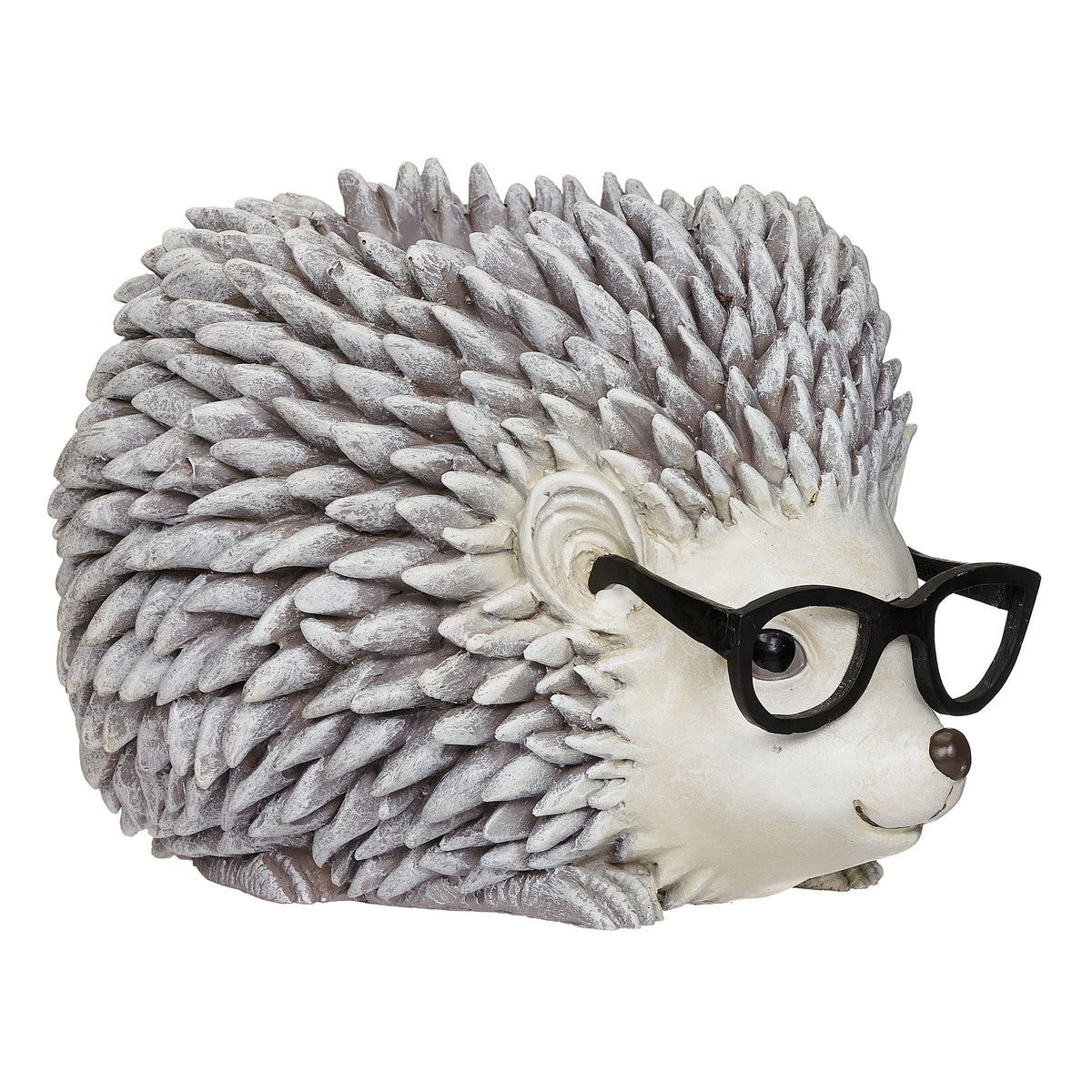 Alternate front angled view of Pudgy Pals Hedgehog with Glasses Planter showing the oversized glasses and sculpted hedgehog details
