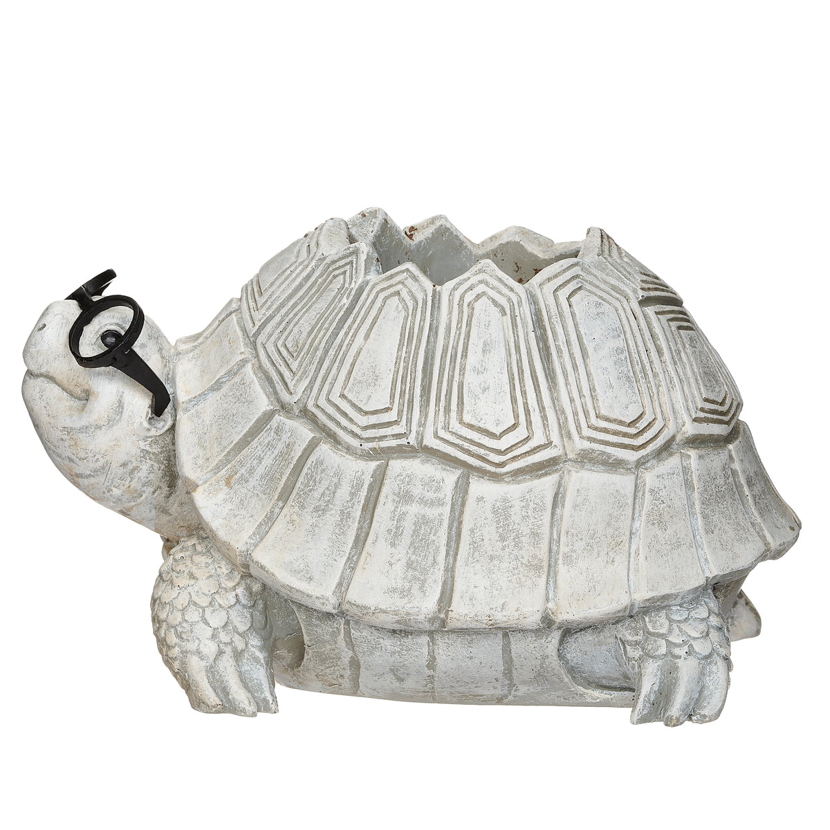 Side view of Pudgy Pals Turtle with Glasses Planter showing the turtle face, sculpted shell, and open planter cavity