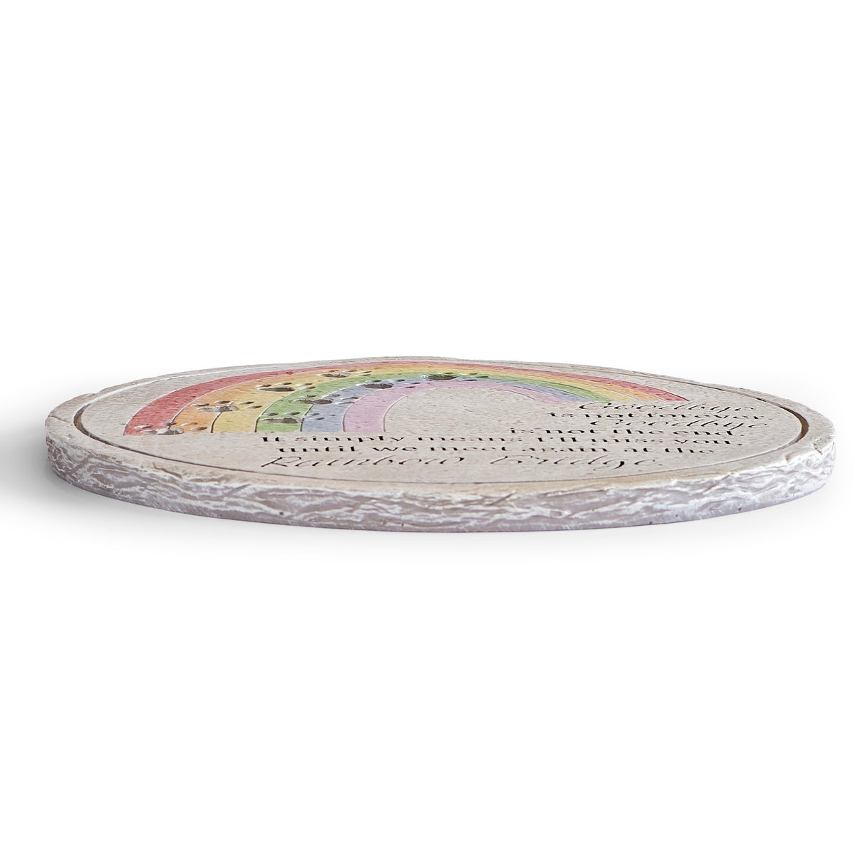 Side view of Rainbow Bridge Pet Memorial Garden Stone showing its thickness