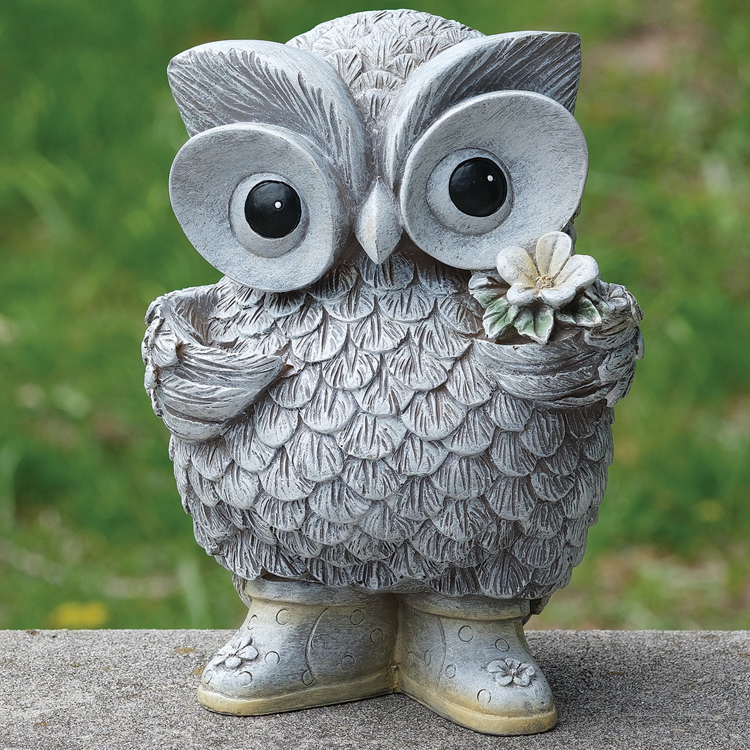 Pudgy Pals Owl in Rain Boots Garden Statue
