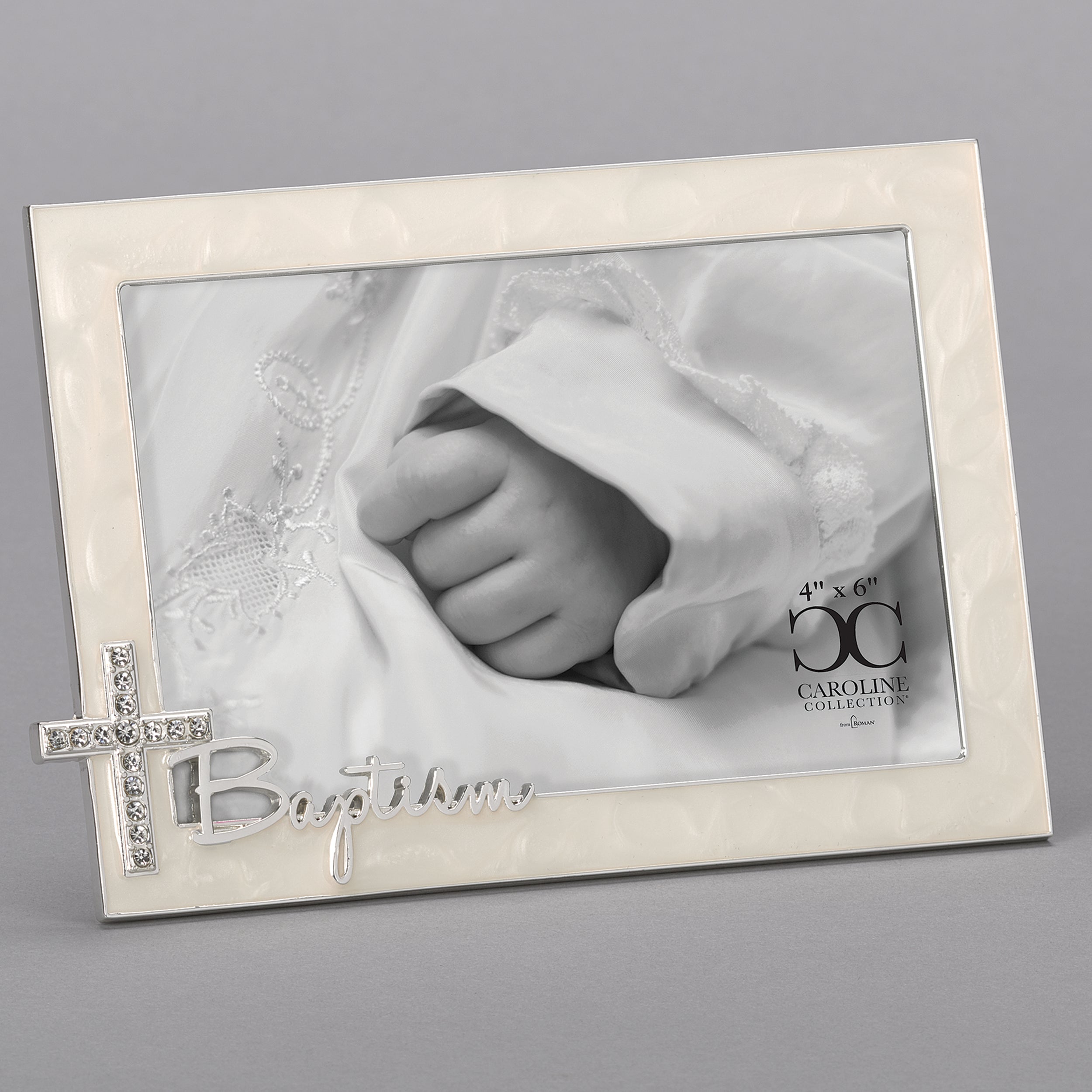 Caroline Collection Ivory Baptism Frame with Crystal Cross