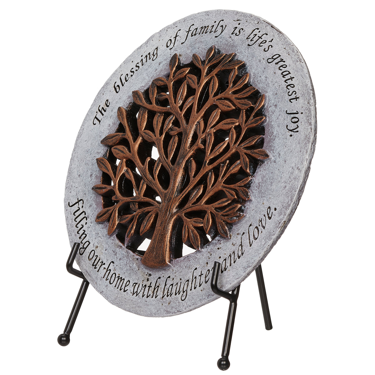 Opposite angled view of Tree of Life plaque showing the textured rim and bronze-toned leaves.