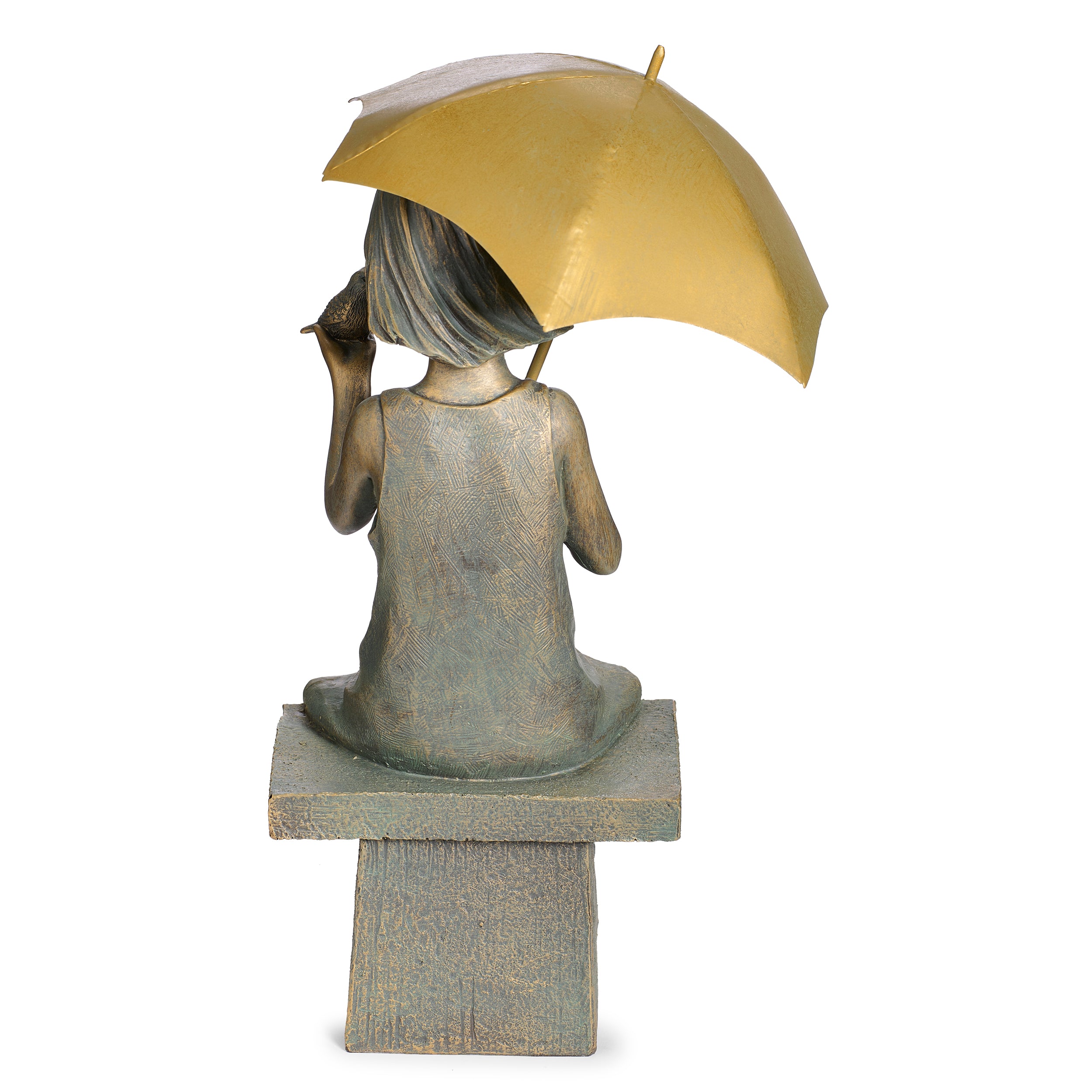 Girl with Umbrella & Bird Garden Statue