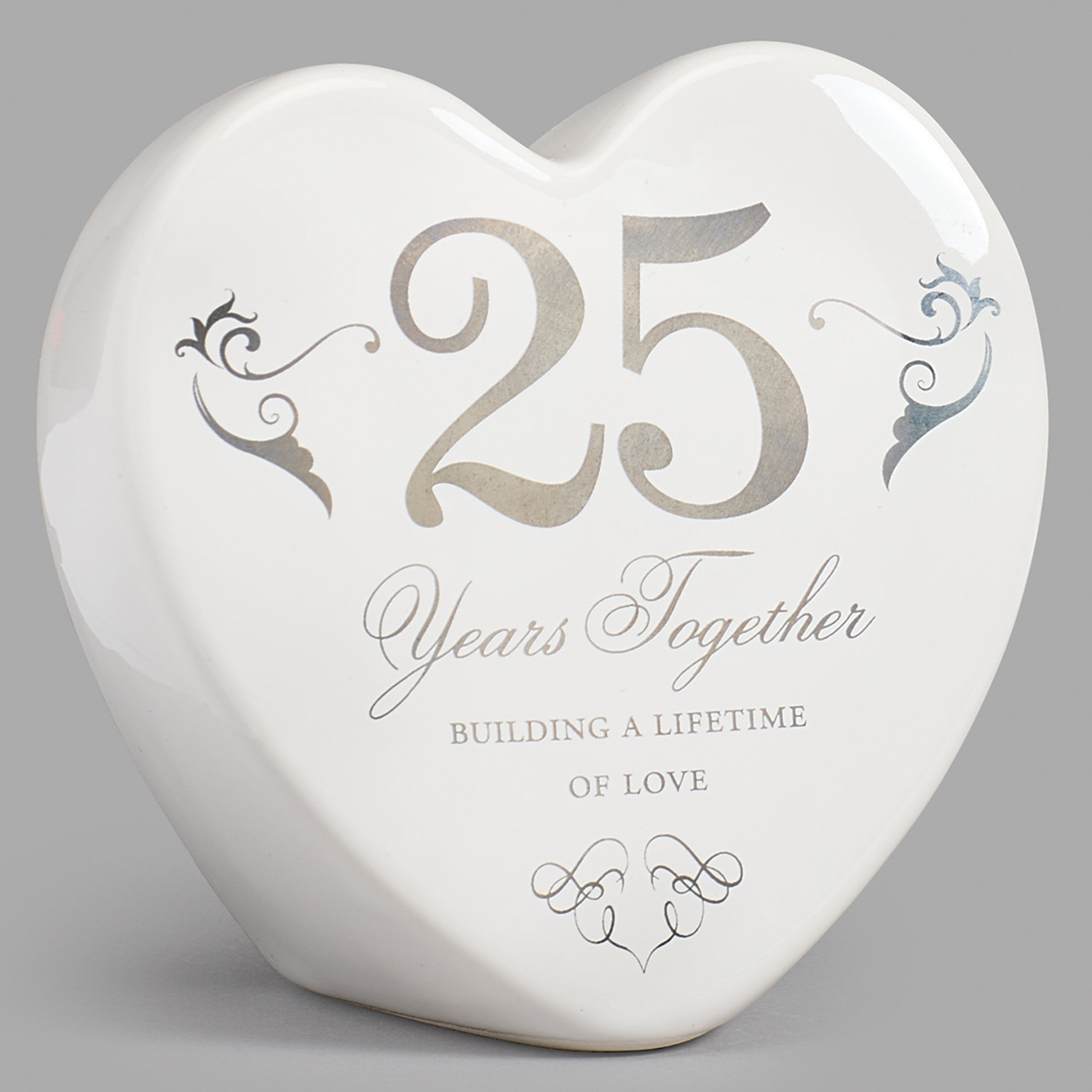 25th Anniversary Heart Ceramic Keepsake – "Building a Lifetime of Love"
