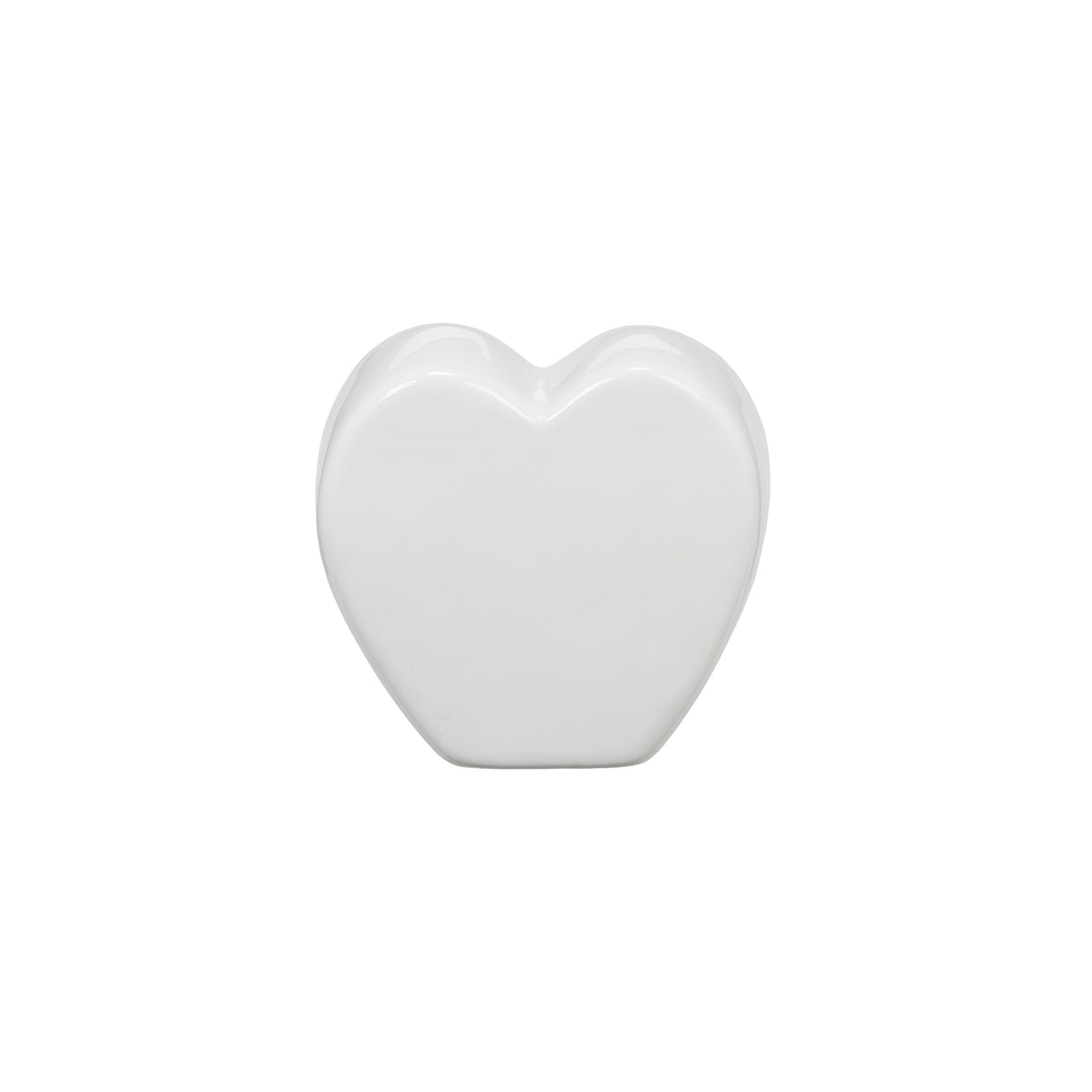 Rear view of anniversary heart keepsake showing its smooth, plain white surface.