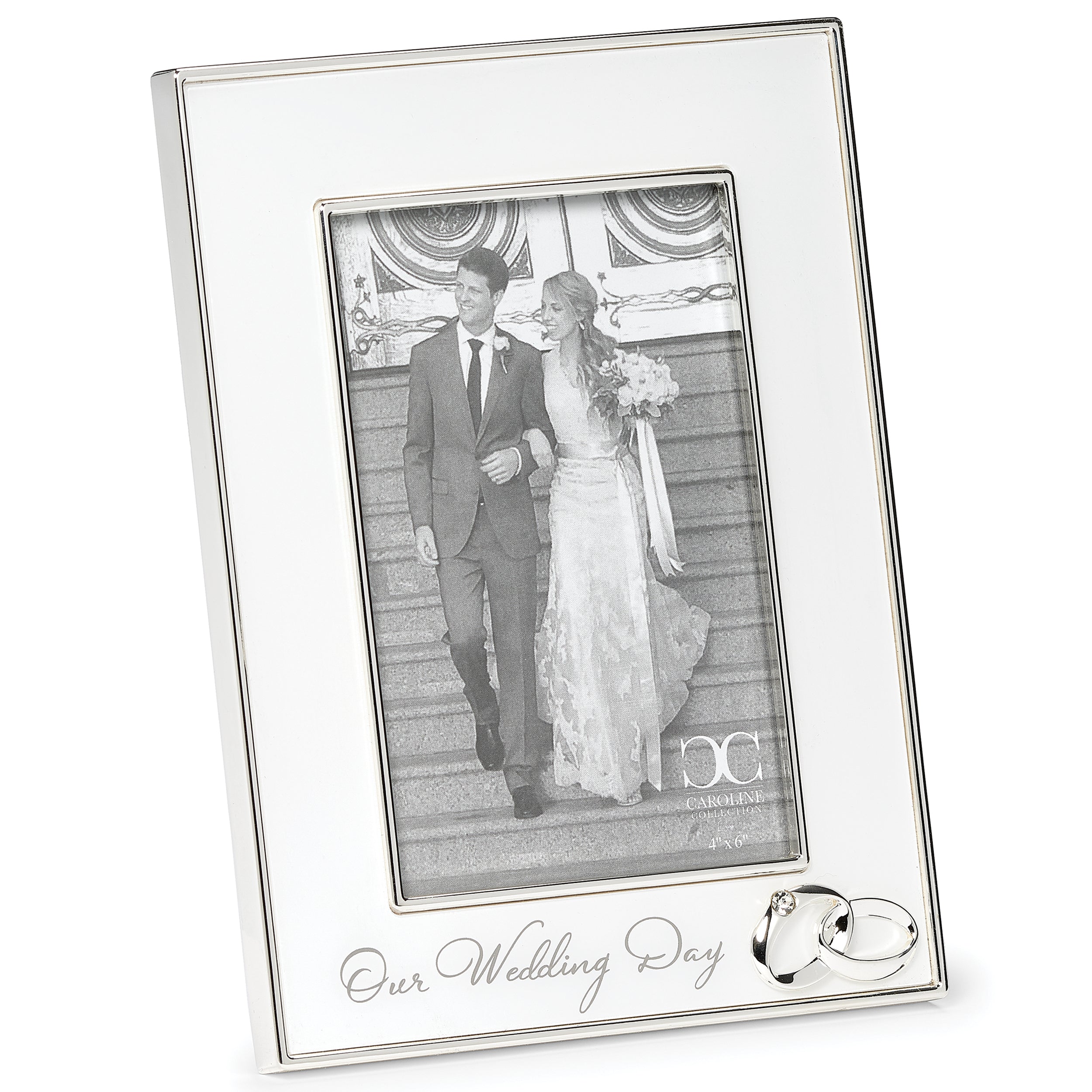 Caroline Collection White Wedding Frame with Rings