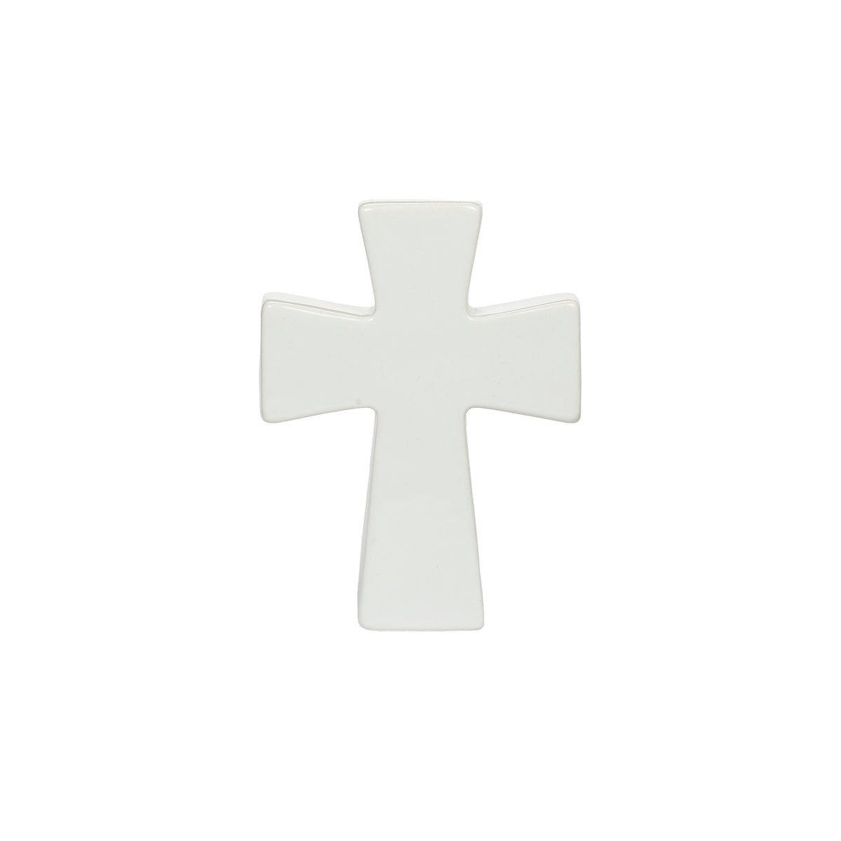 Rear view of anniversary cross showing its smooth, plain white surface.