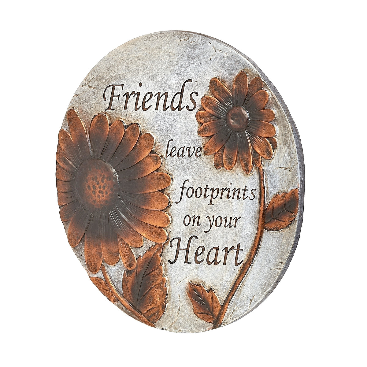 Friends Leave Footprints garden stone showing raised daisy details