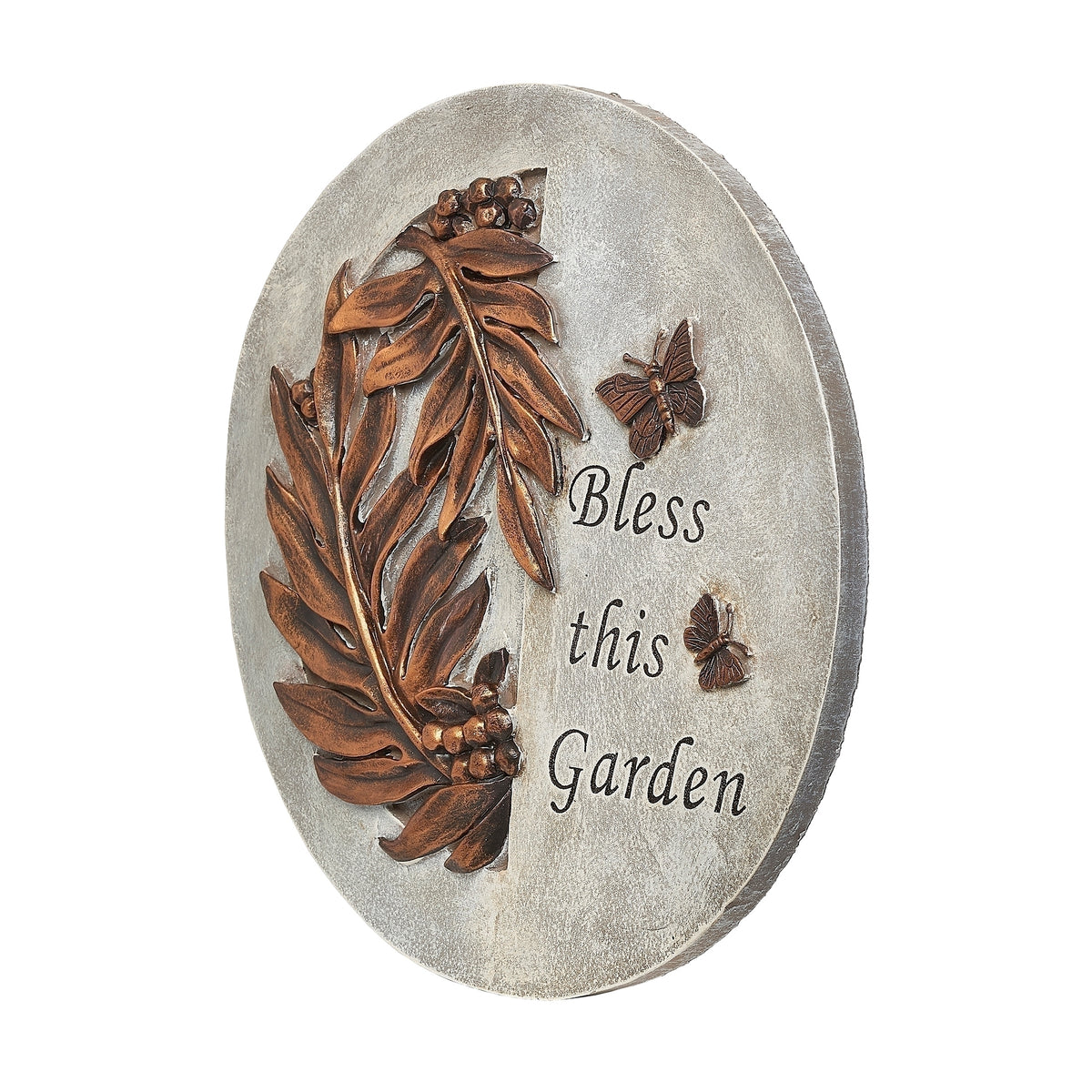 Bless This Garden butterfly garden stone, opposite angled view