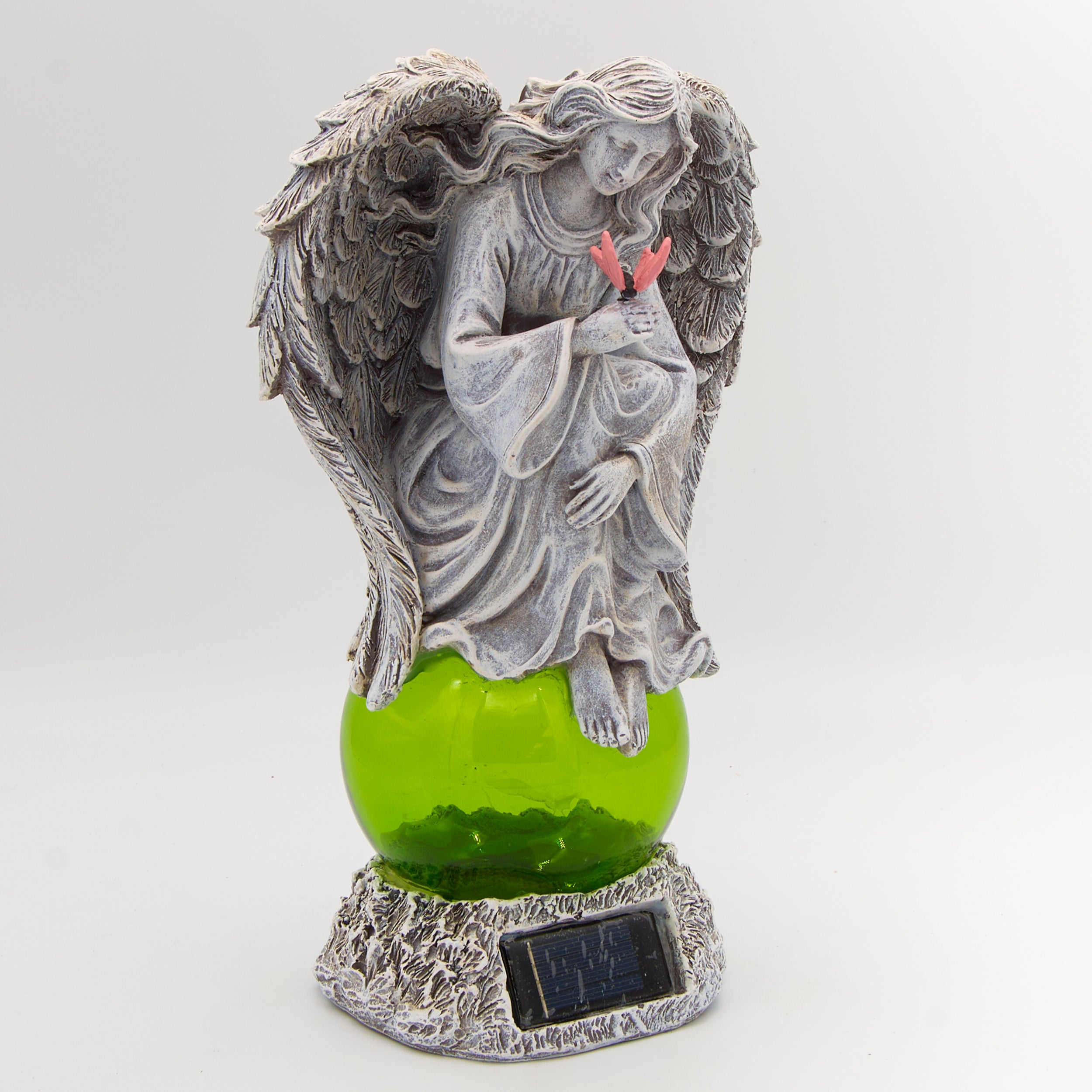 Solar Angel with Green Gazing Ball Garden Statue