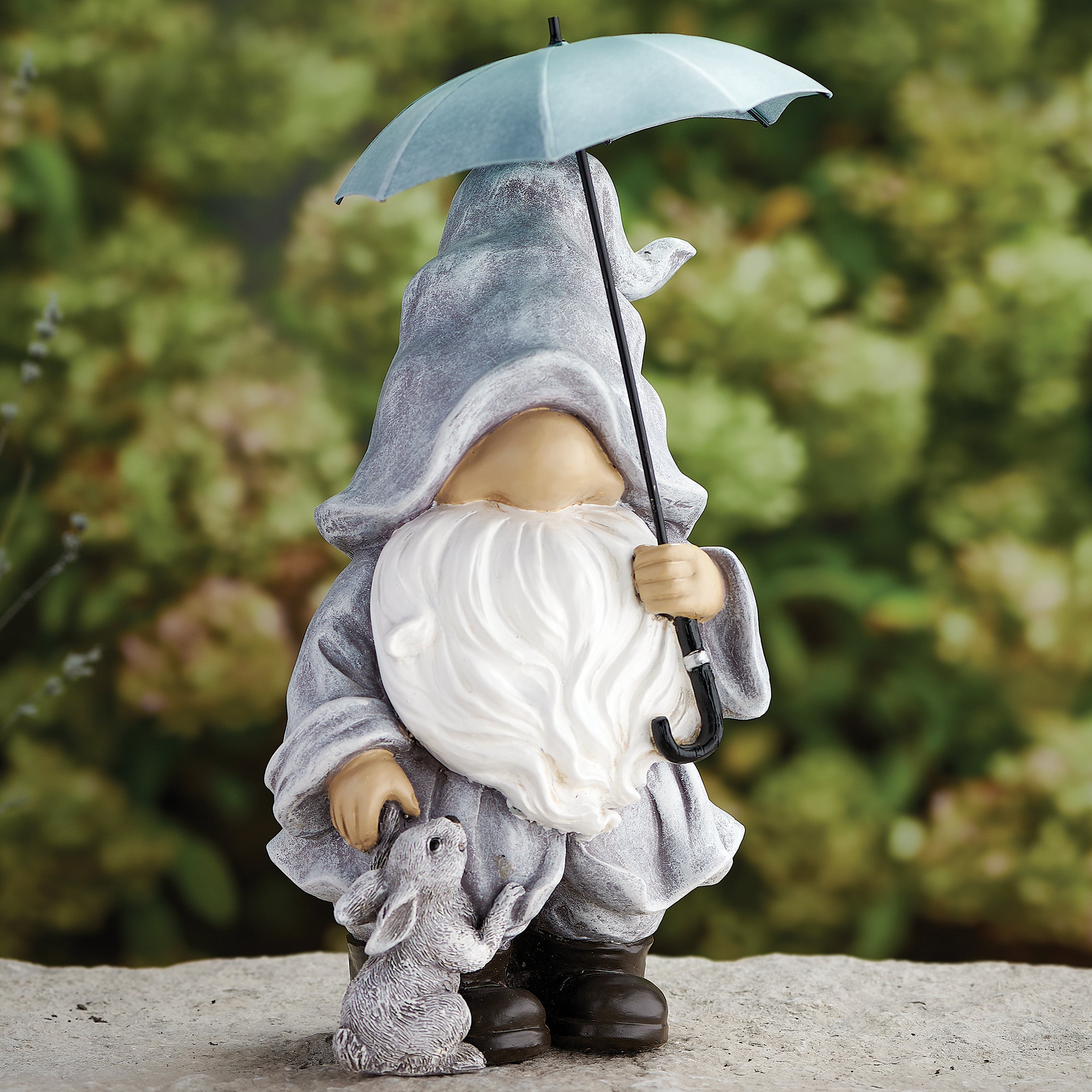 Rainy Day Gnome with Bunny Garden Statue