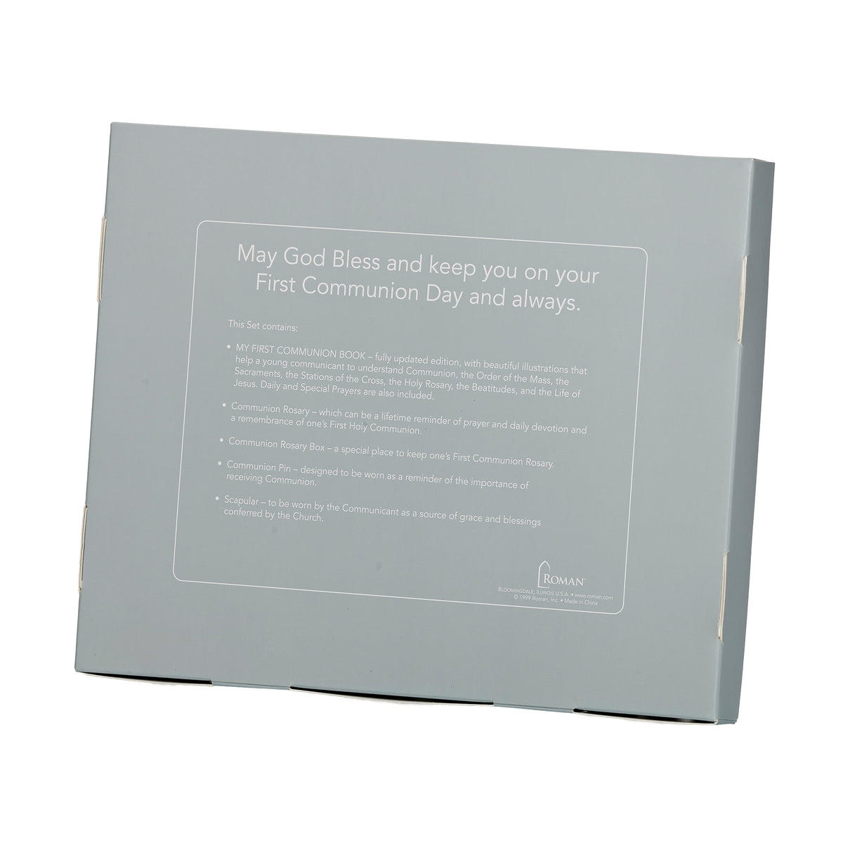 Back view of the black First Communion keepsake box showing the plain dark exterior