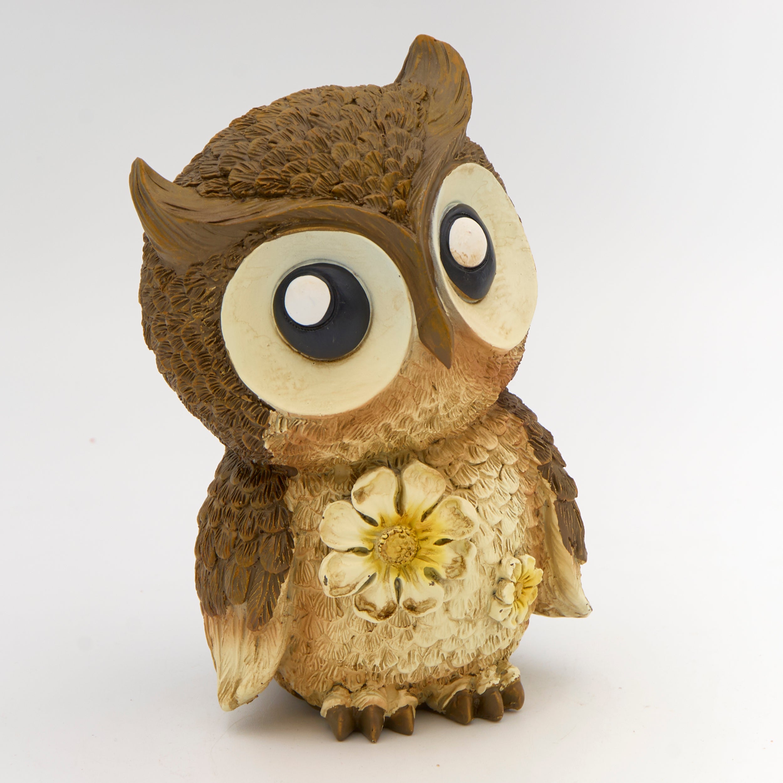 Wide-Eyed Owl with Daisy Garden Statue