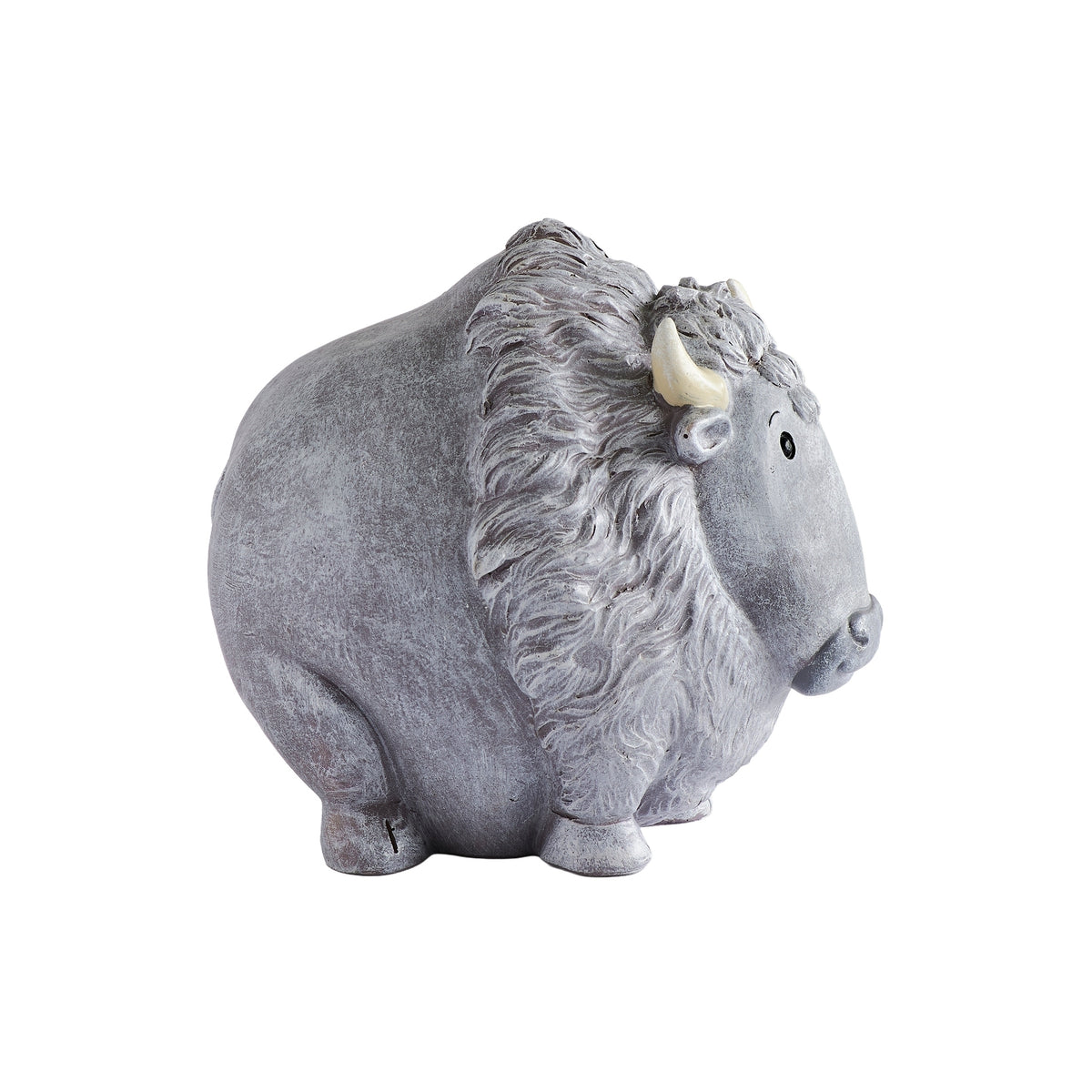 Side view of Pudgy Pals Bison Garden Statue showing textured fur and horns