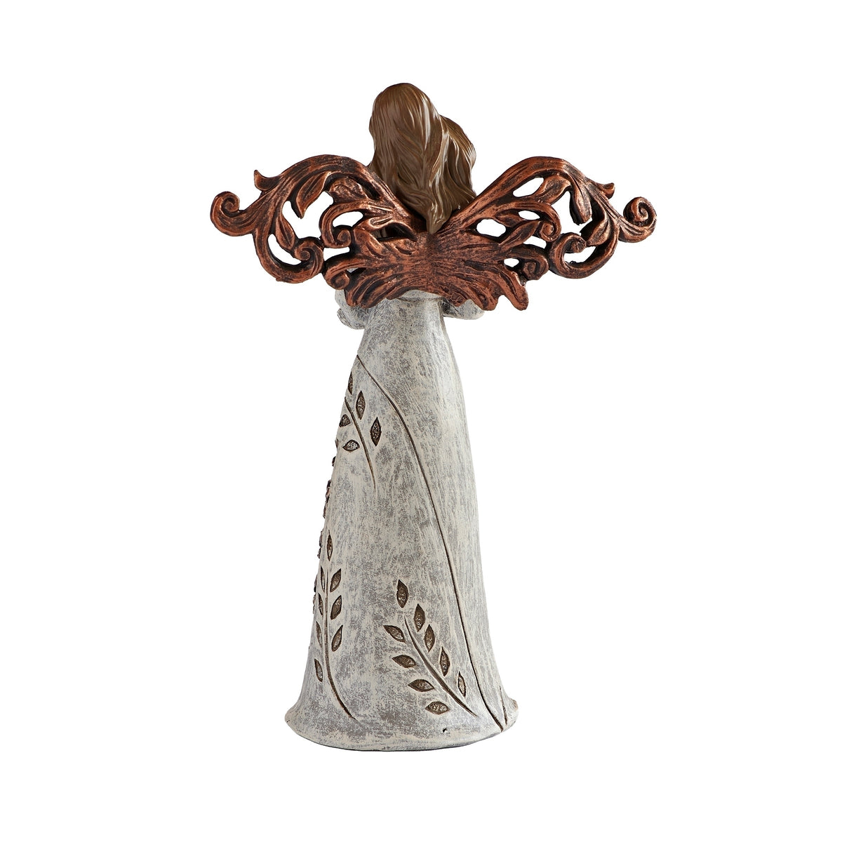 Back view of "Grateful Heart" Tree of Life Angel Figure showing the intricate tree-shaped wing design and textured gown