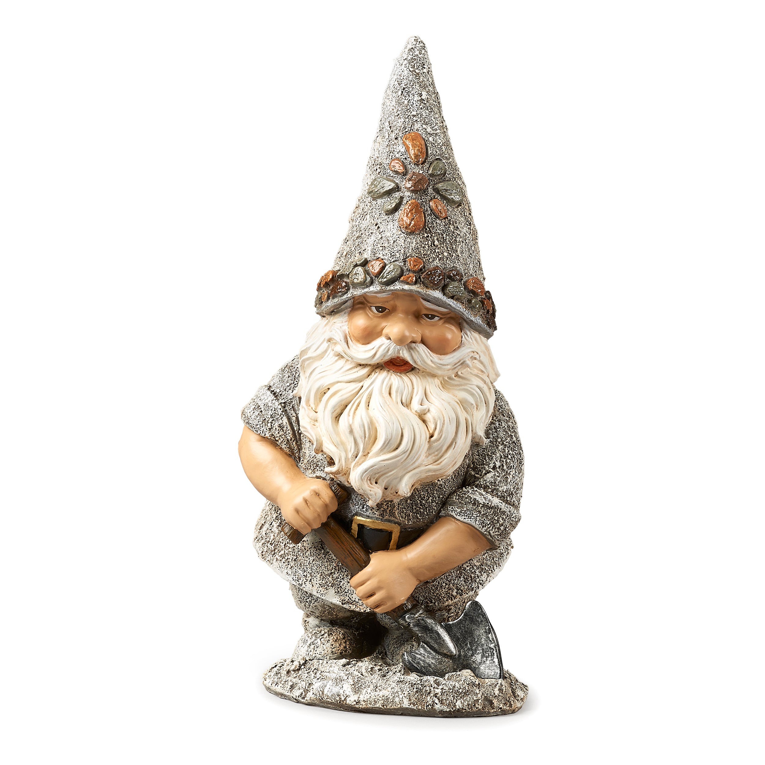 Stone-Look Gnome with Shovel Garden Statue