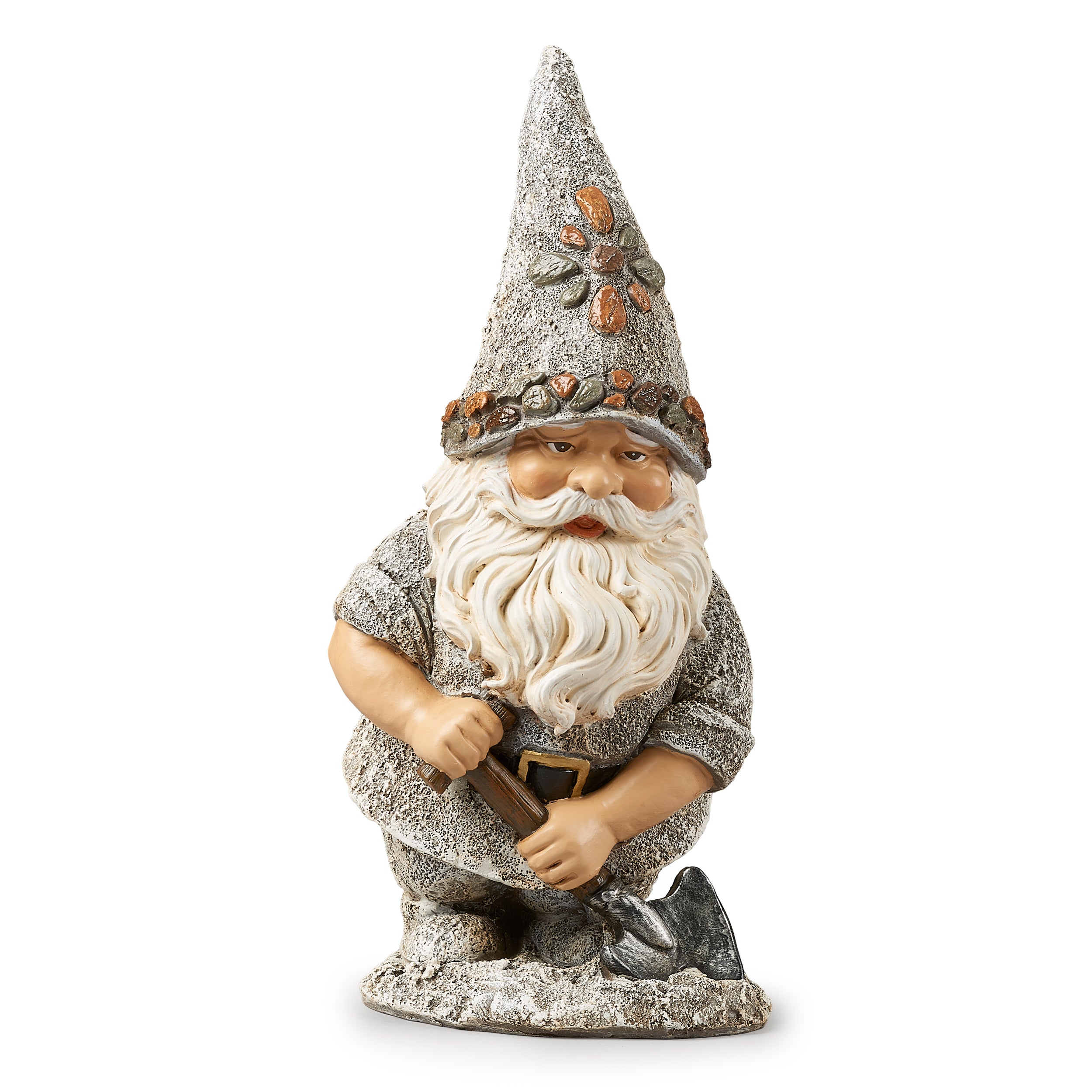 Stone-Look Gnome with Shovel Garden Statue