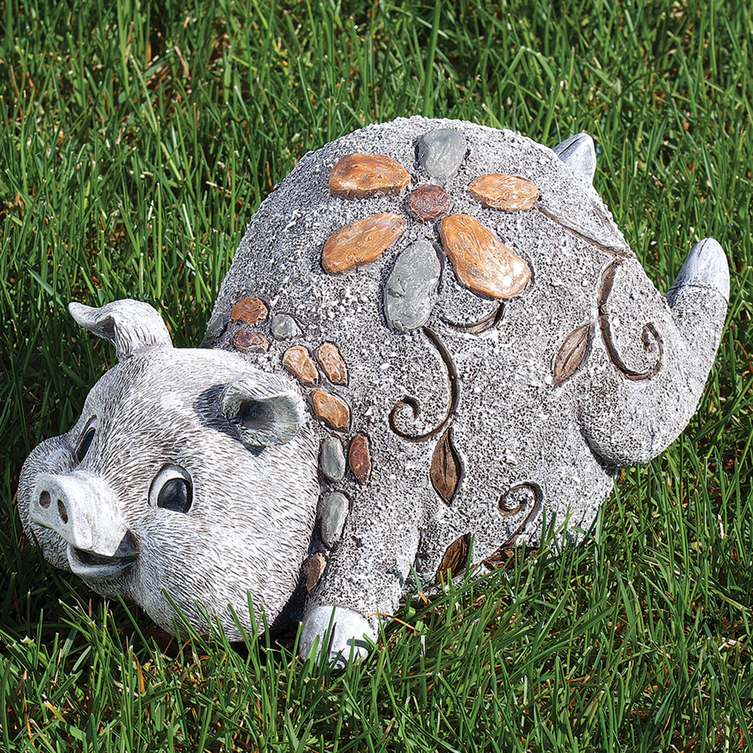 Pebble Flower Pig Garden Statue