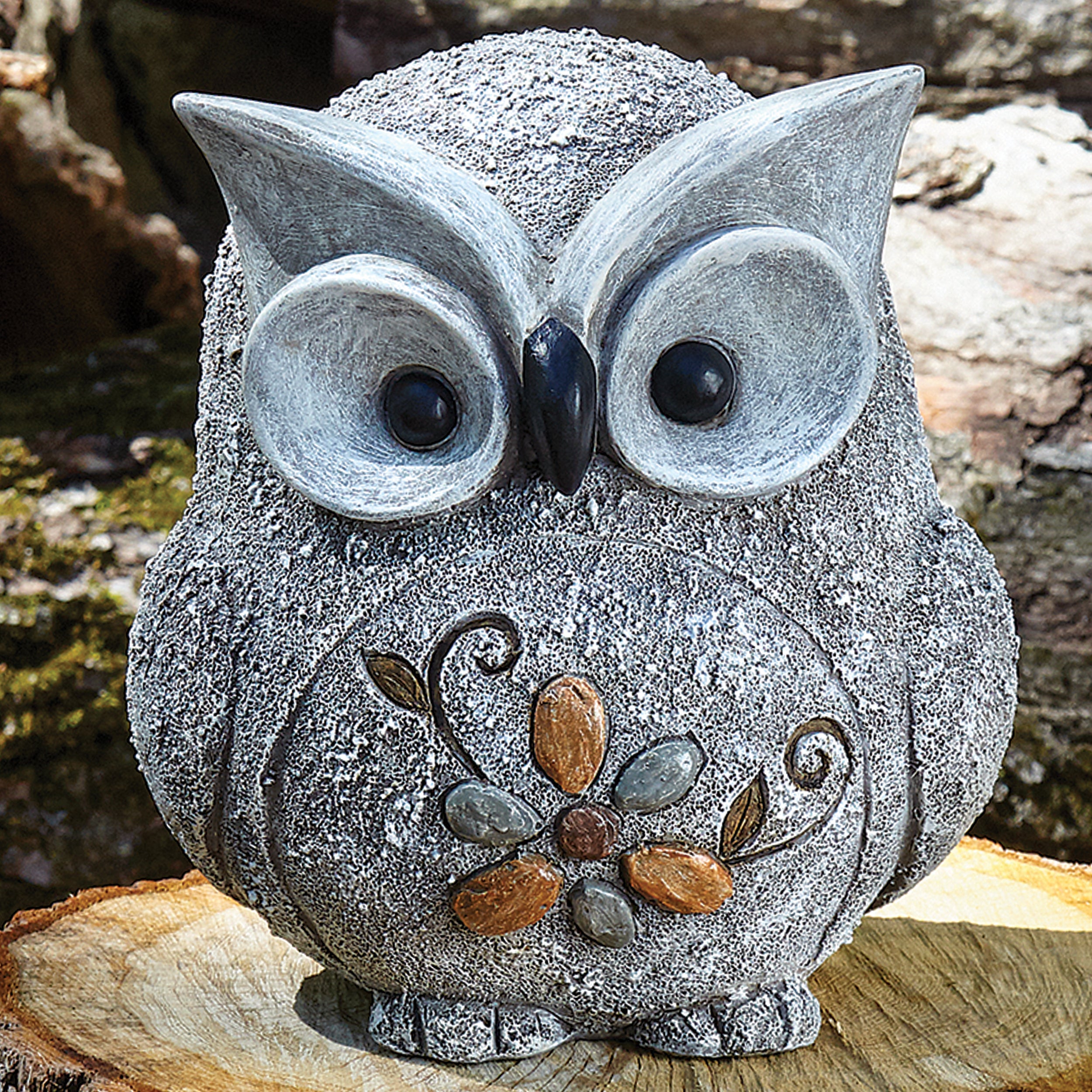Pebble Flower Owl Garden Statue