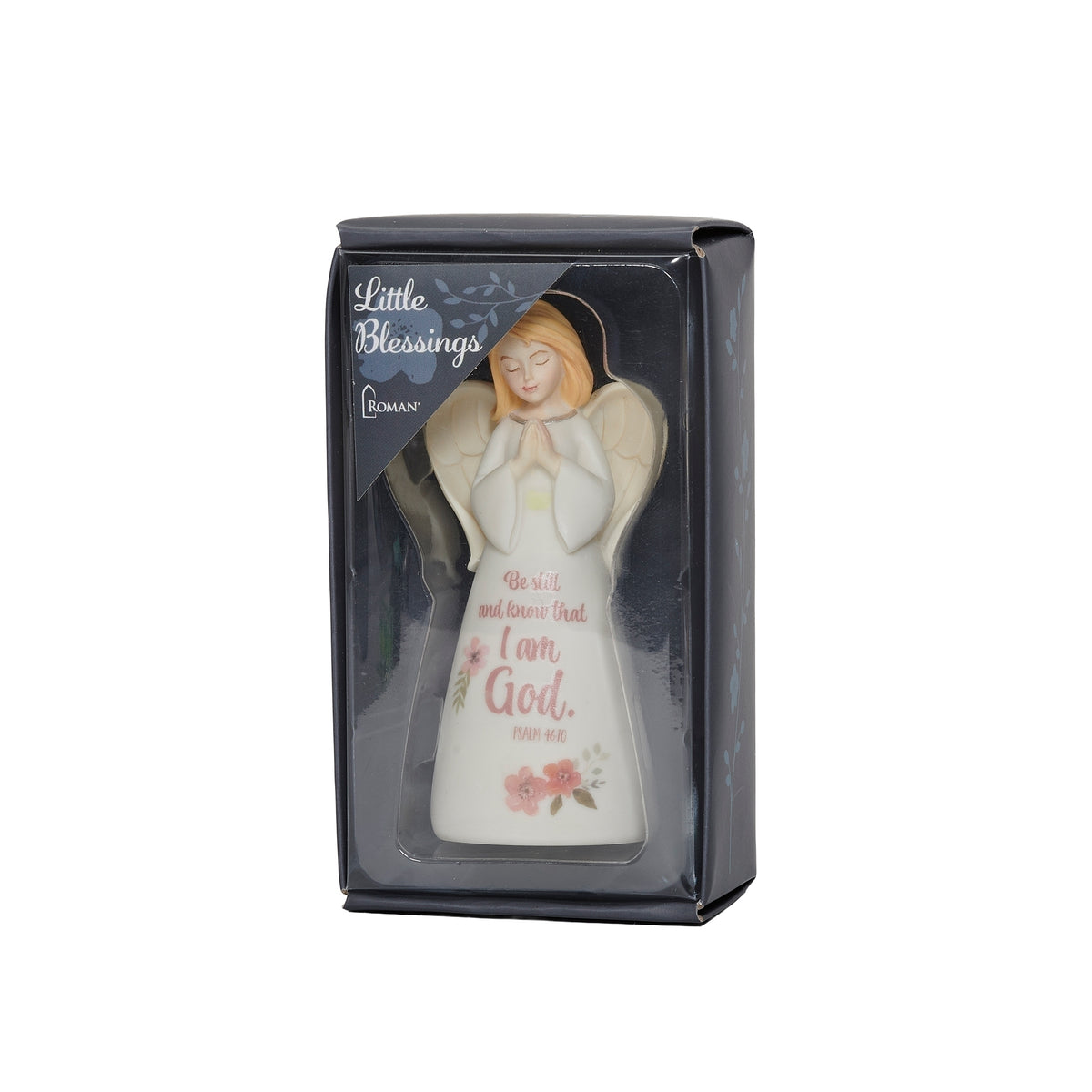 "Be Still" Angel Figure displayed in its retail gift box packaging