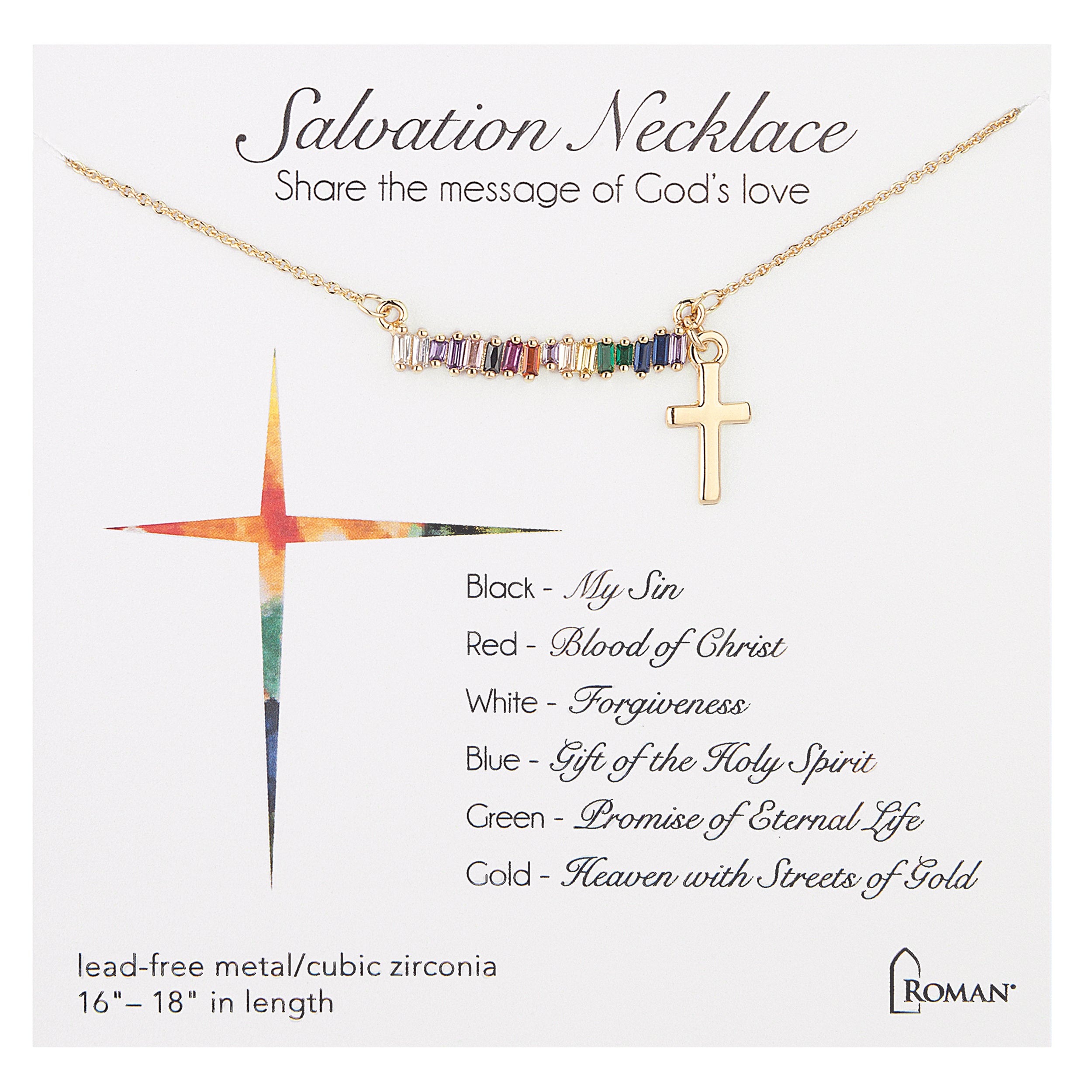 Salvation Cross Necklace with Rainbow Crystals