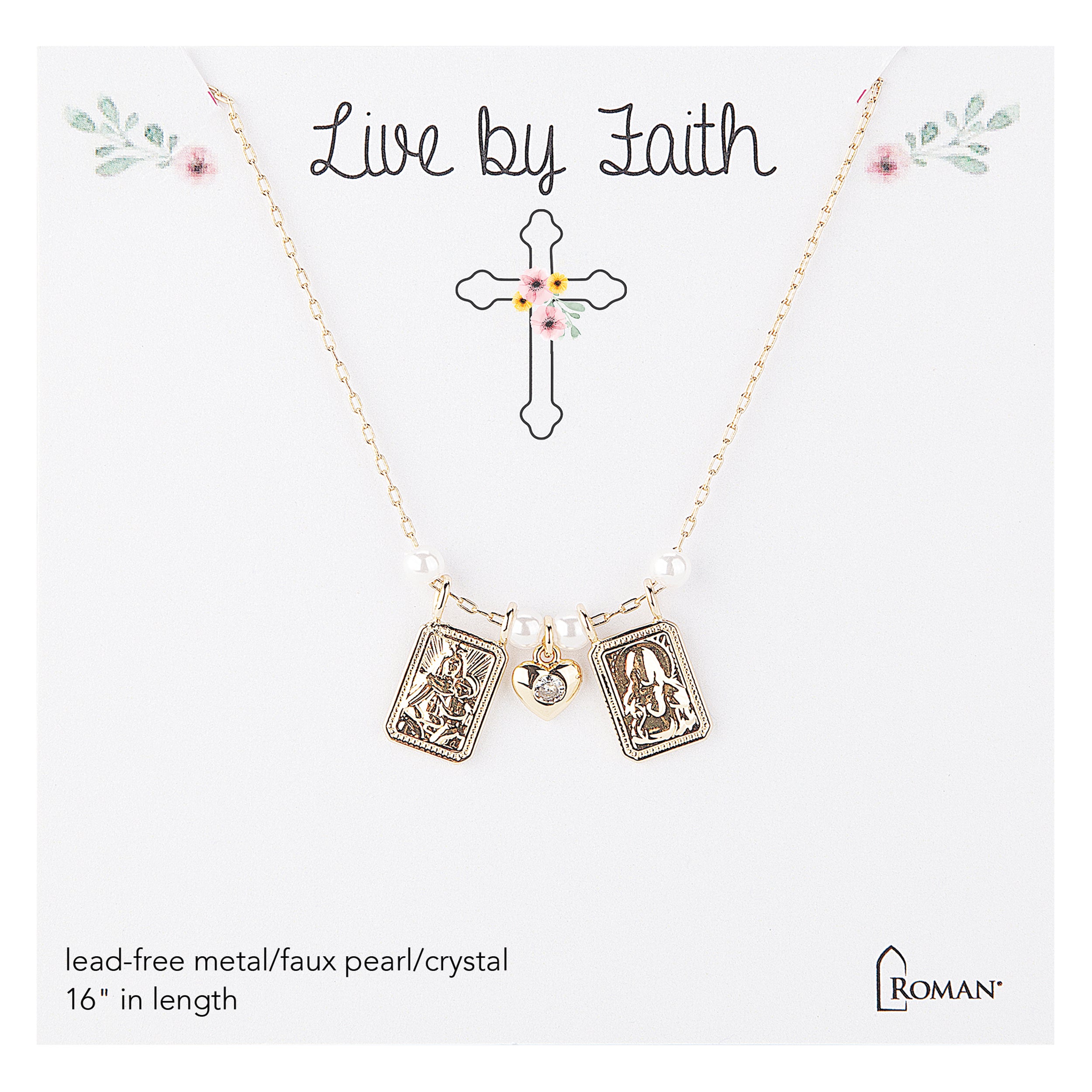 Children's Scapular Necklace with Heart & Pearl Accents