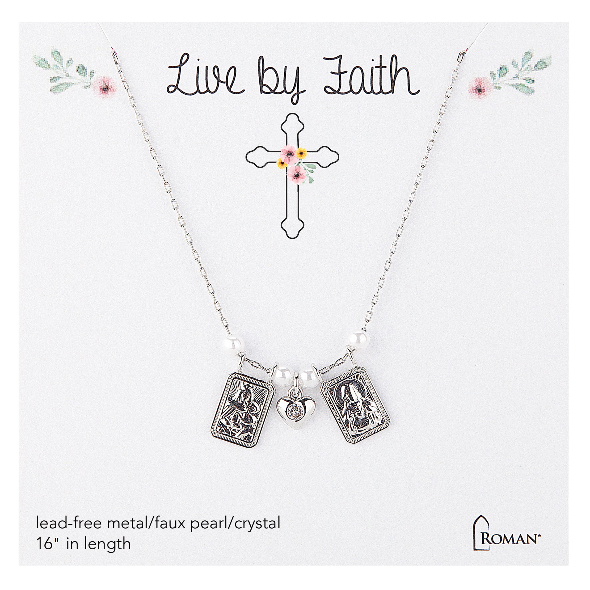 Children's Scapular Necklace with Heart & Pearl Accents