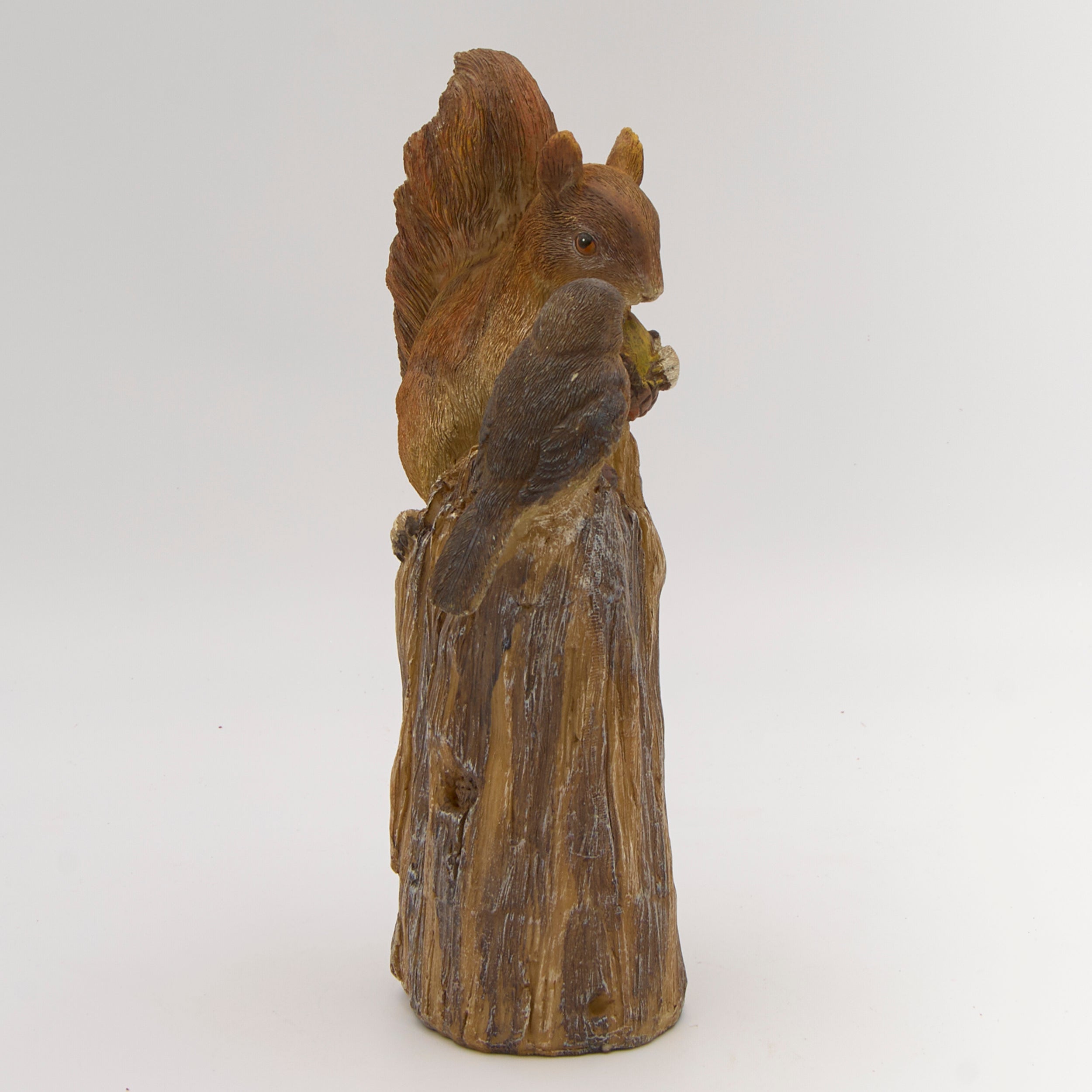 Squirrel & Bird on Tree Stump Garden Statue