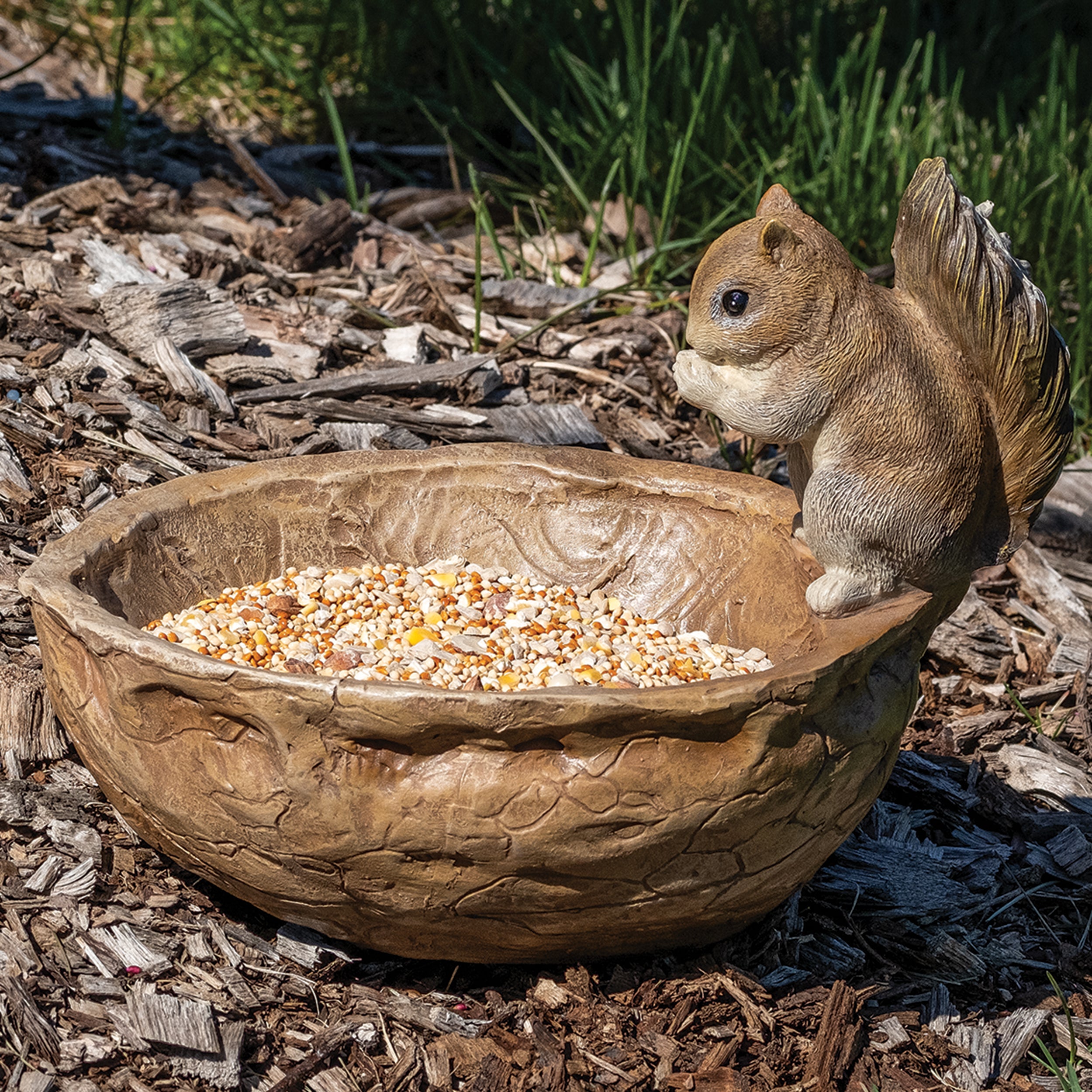 Squirrel with Acorn Bowl Bird Feeder