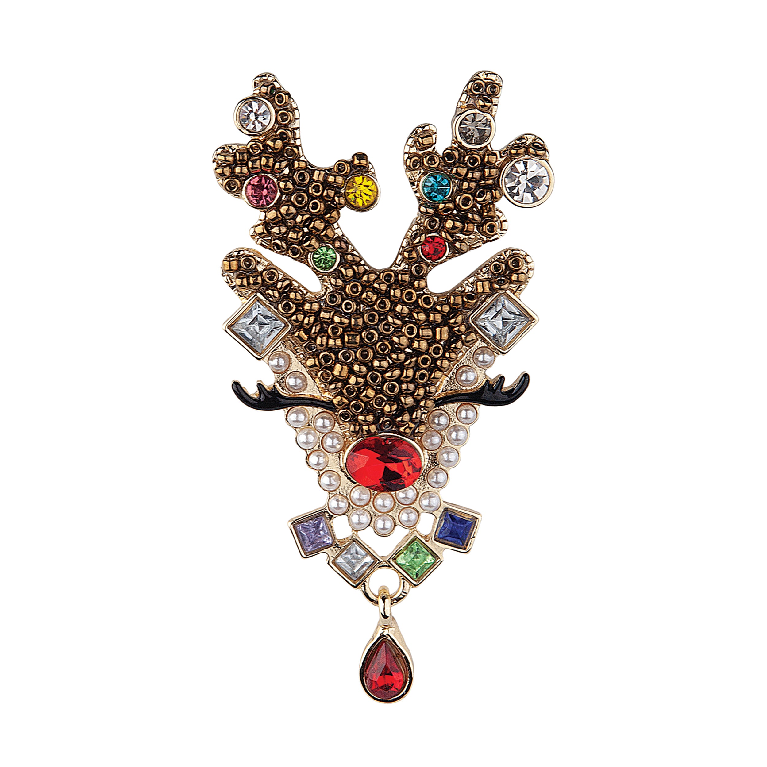 Colorful Crystal Reindeer Pin