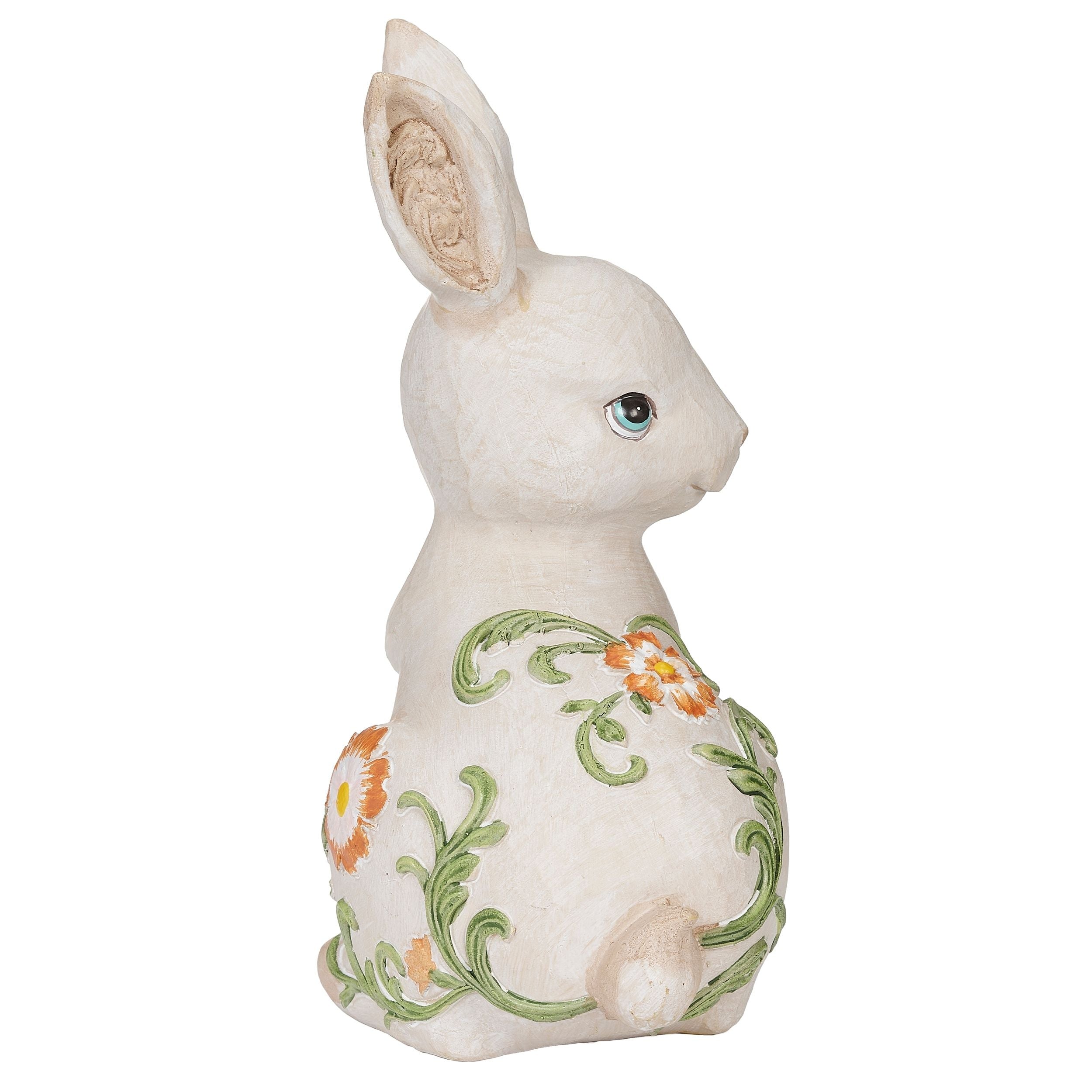 Decorative rabbit figure with floral patterns on a white background