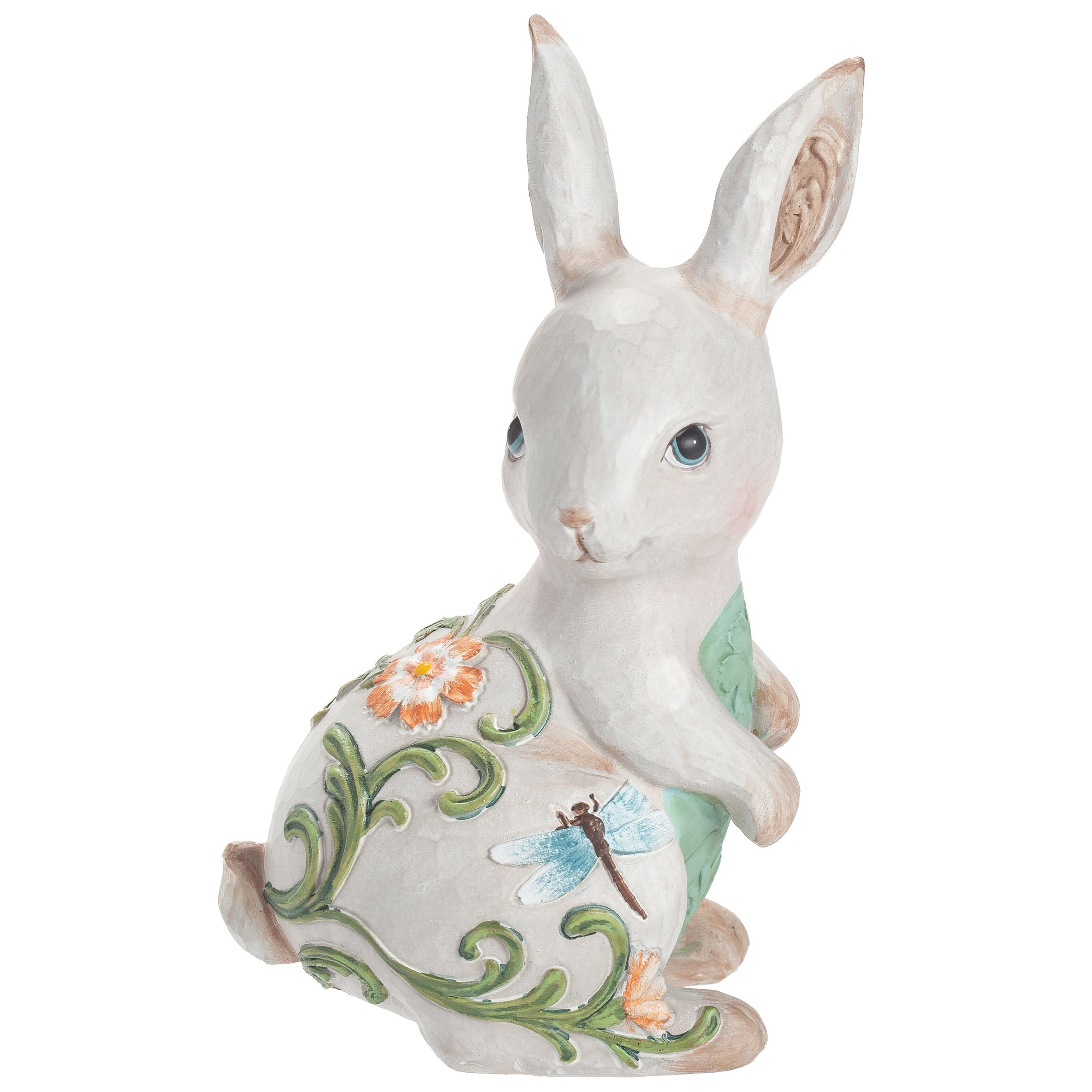 Decorative rabbit figure with floral patterns on a white background