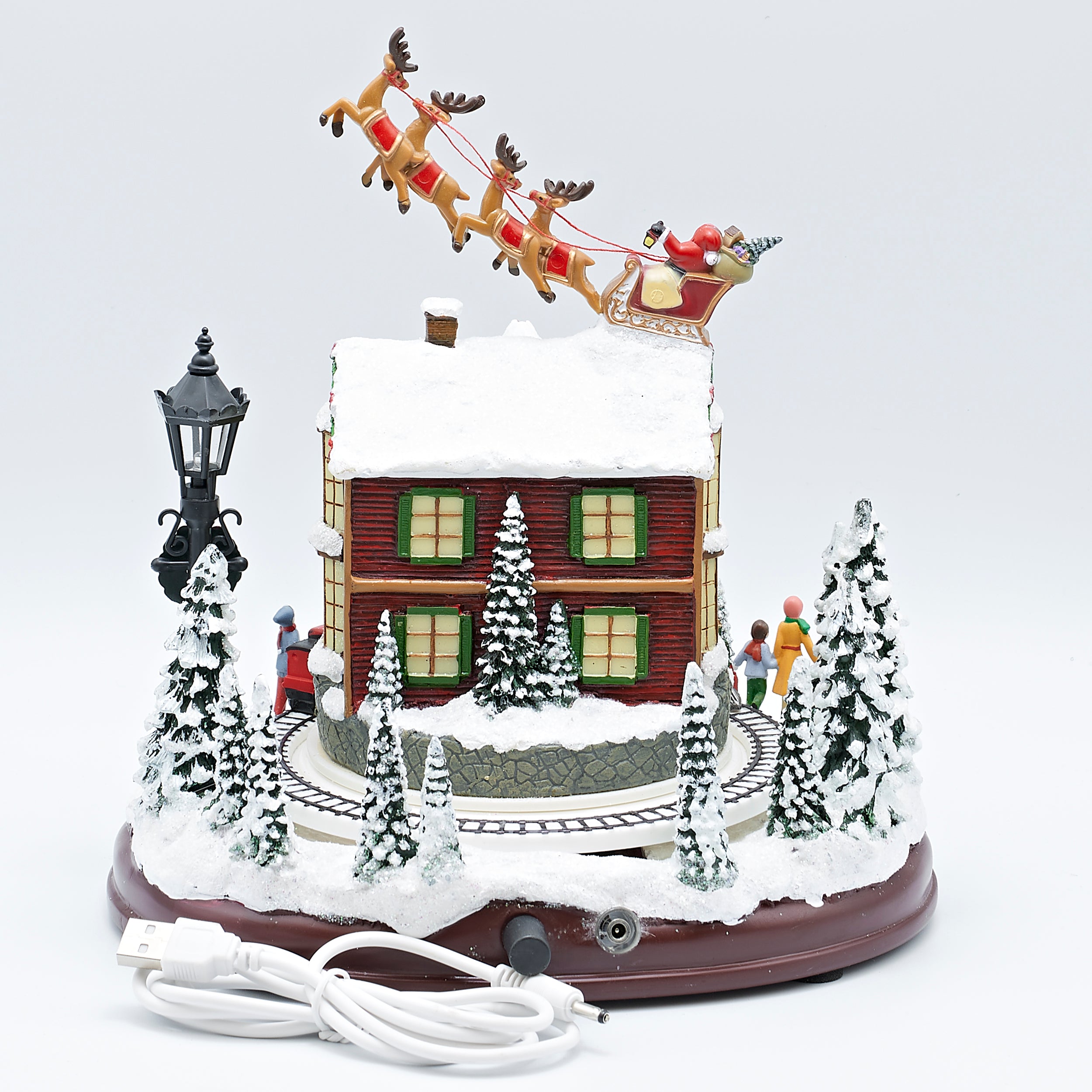 Amusements Lighted Village House Scene with Santa Sleigh