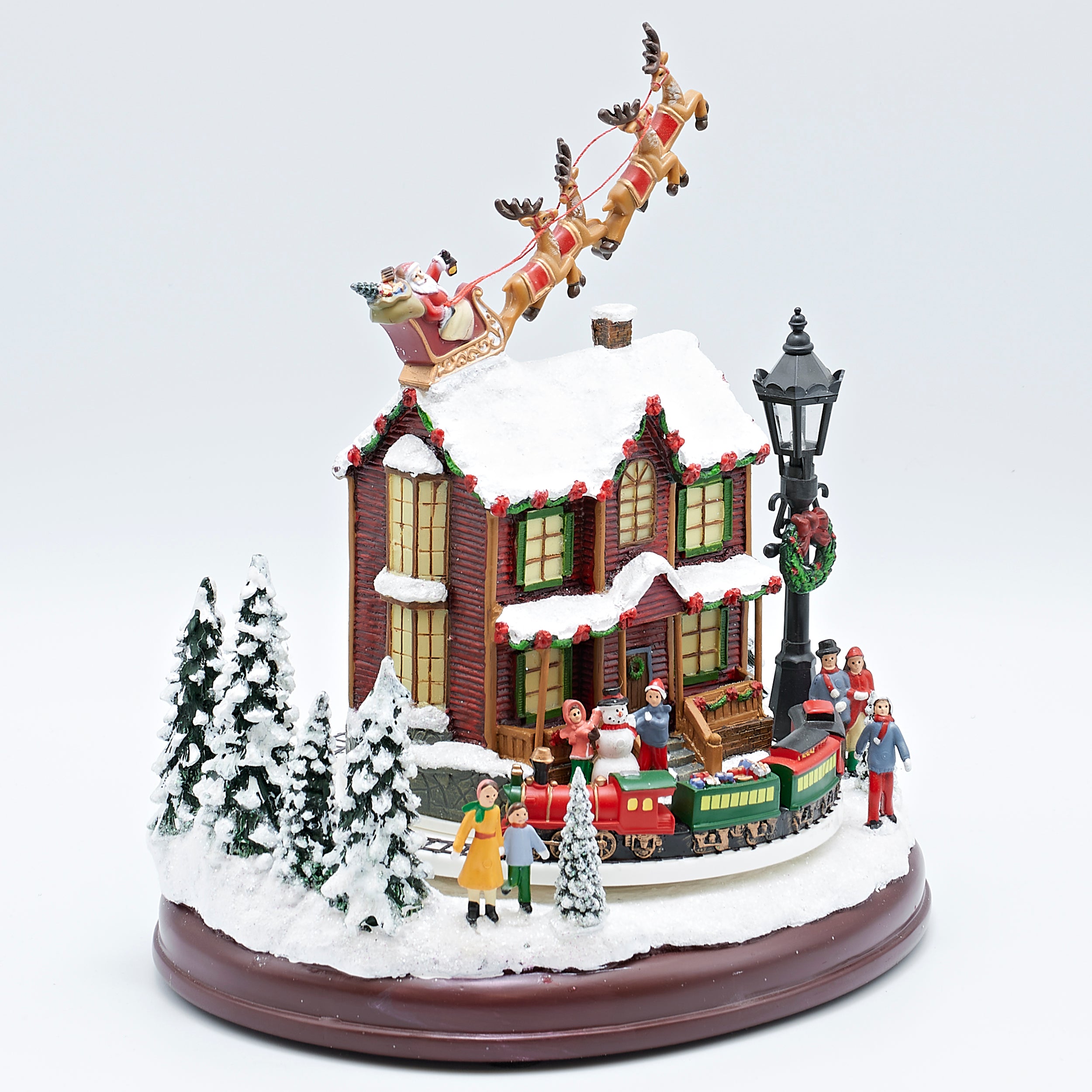 Amusements Lighted Village House Scene with Santa Sleigh