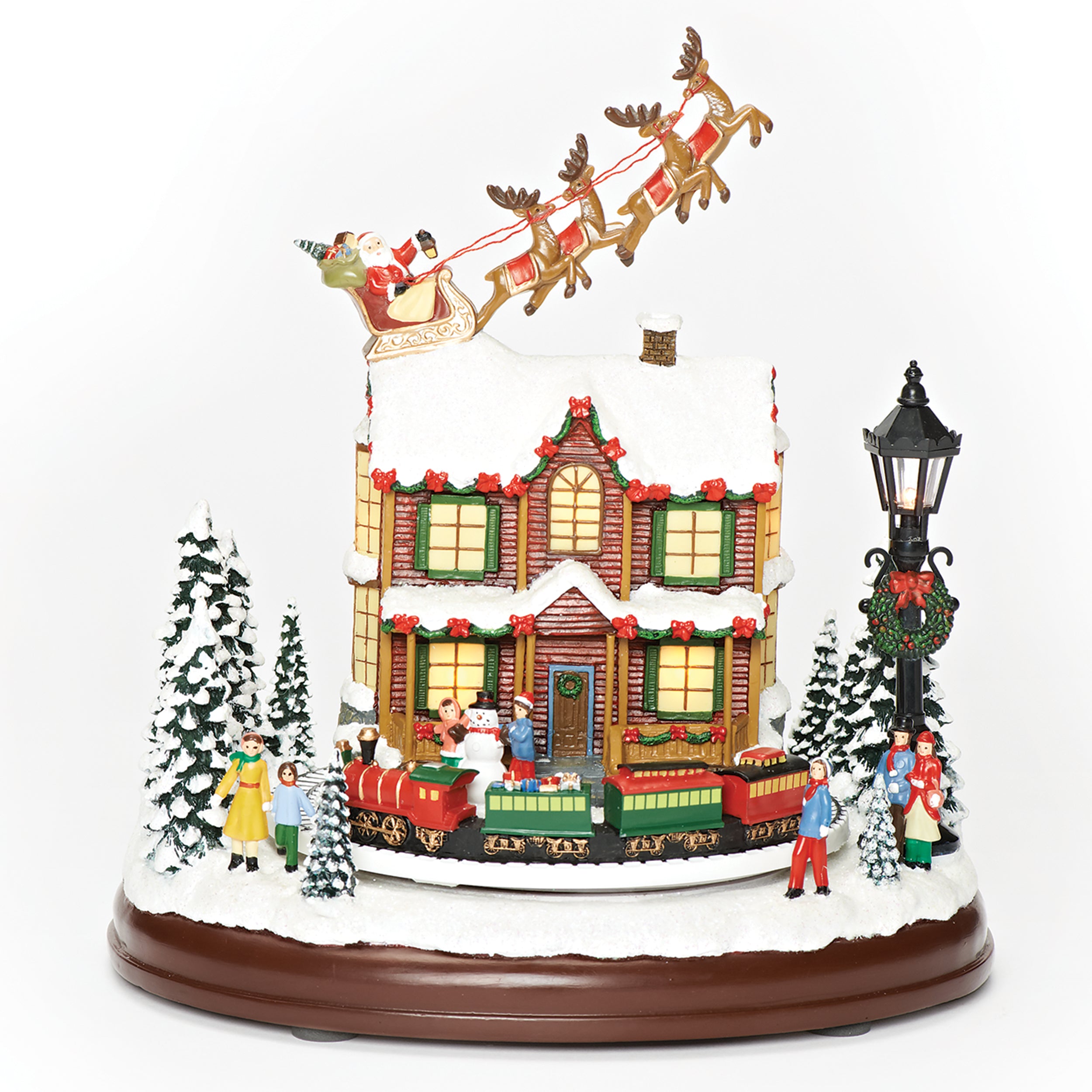 Amusements Lighted Village House Scene with Santa Sleigh