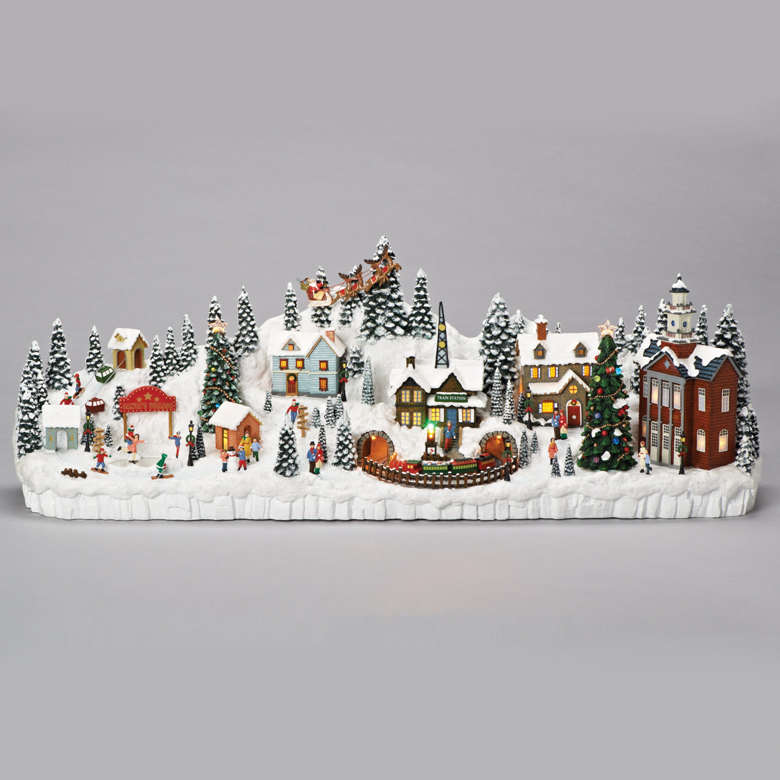 Amusements Christmas Village Display with Lighted Buildings & Moving Train