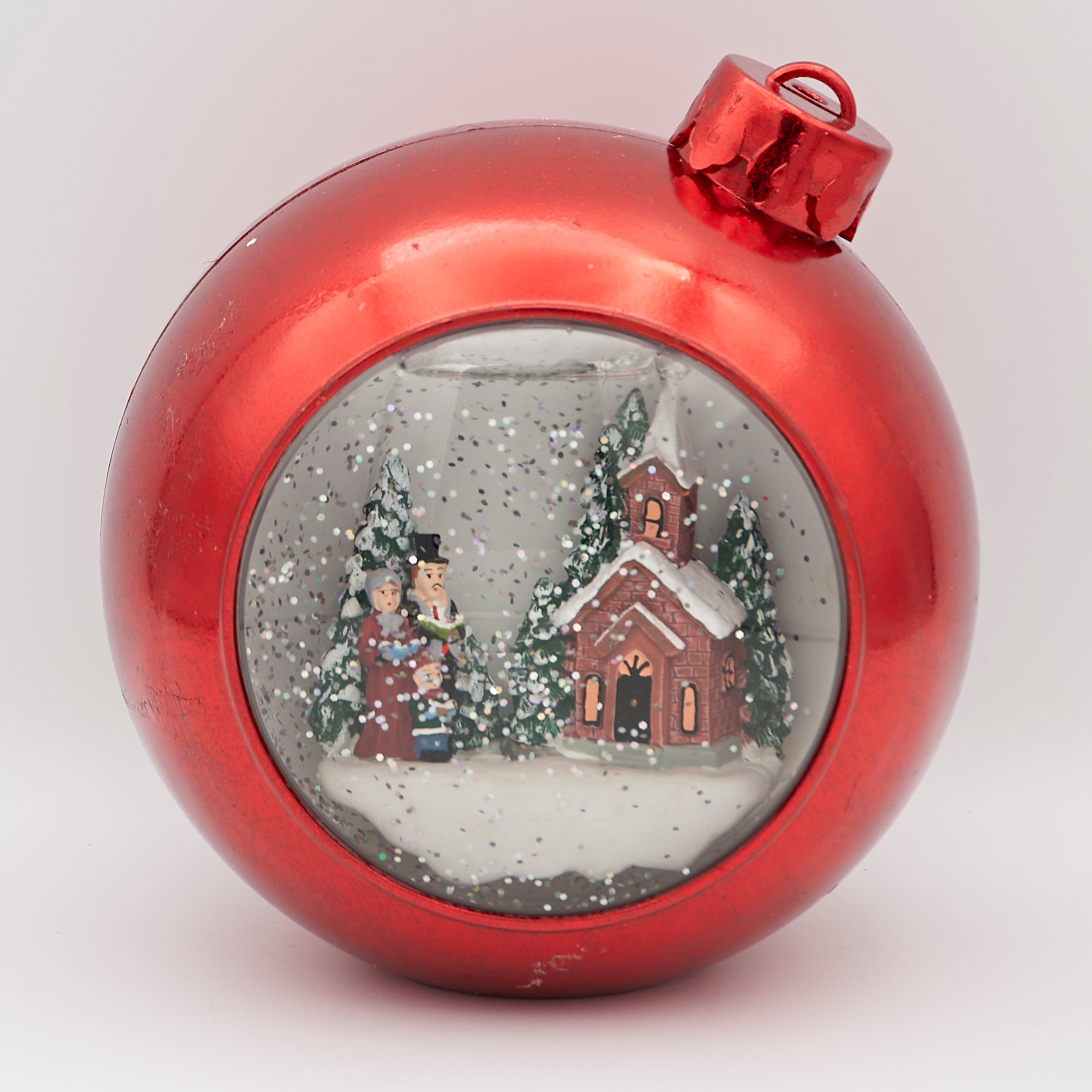 Confetti Lites Lighted Musical Red Ornament with Carolers & Church Scene