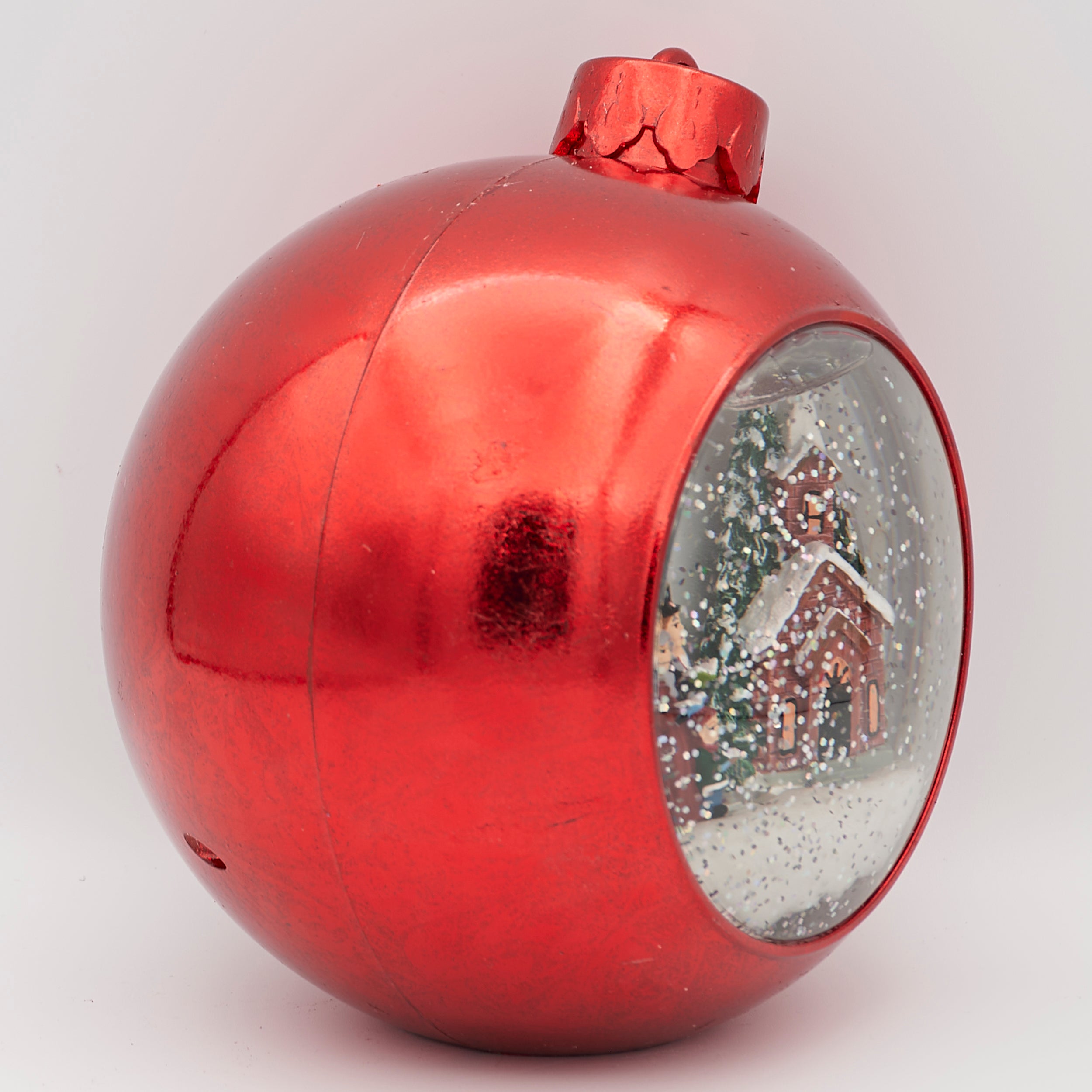 Confetti Lites Lighted Musical Red Ornament with Carolers & Church Scene