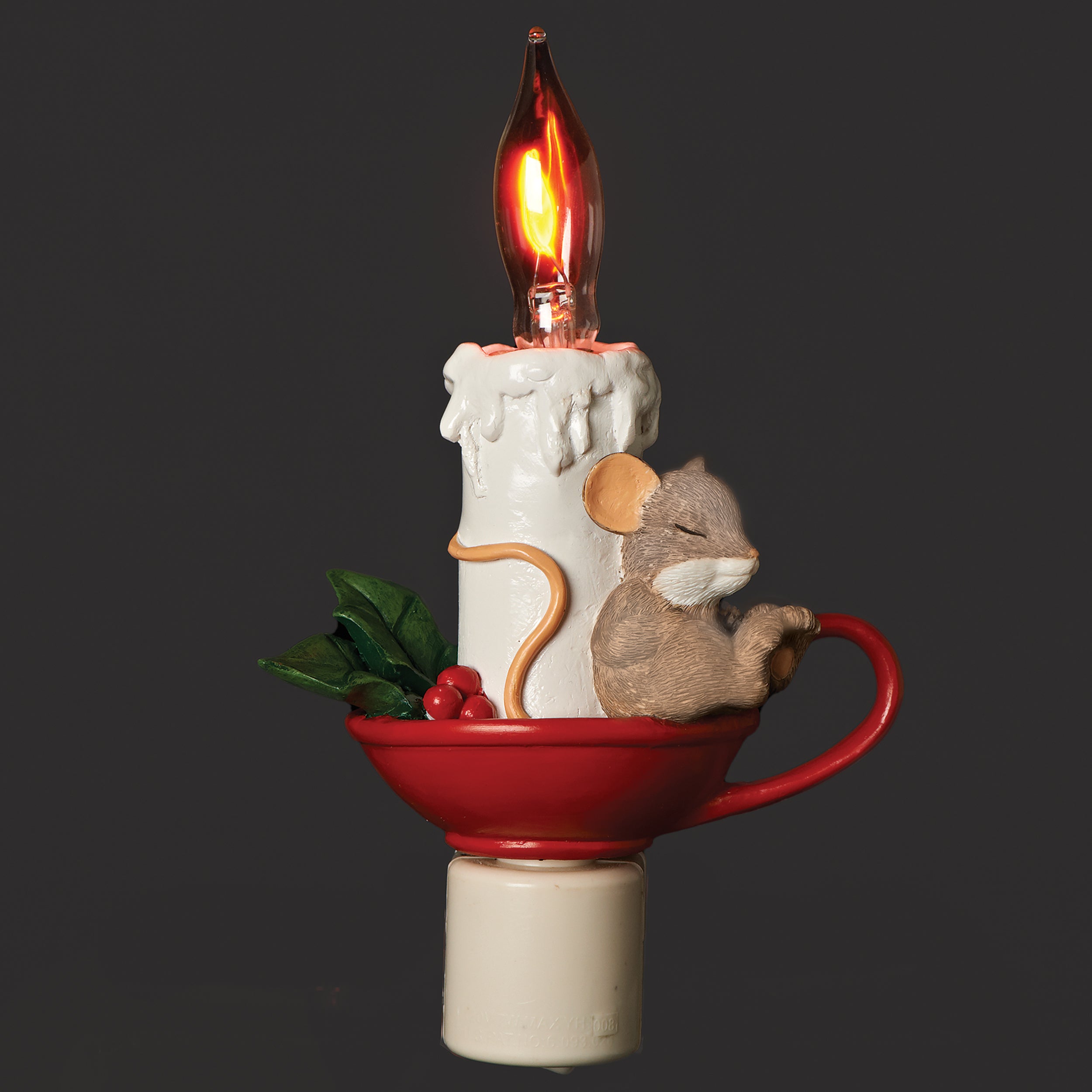 Charming Tails Sleeping Mouse on Candle Flicker Flame Night-Light