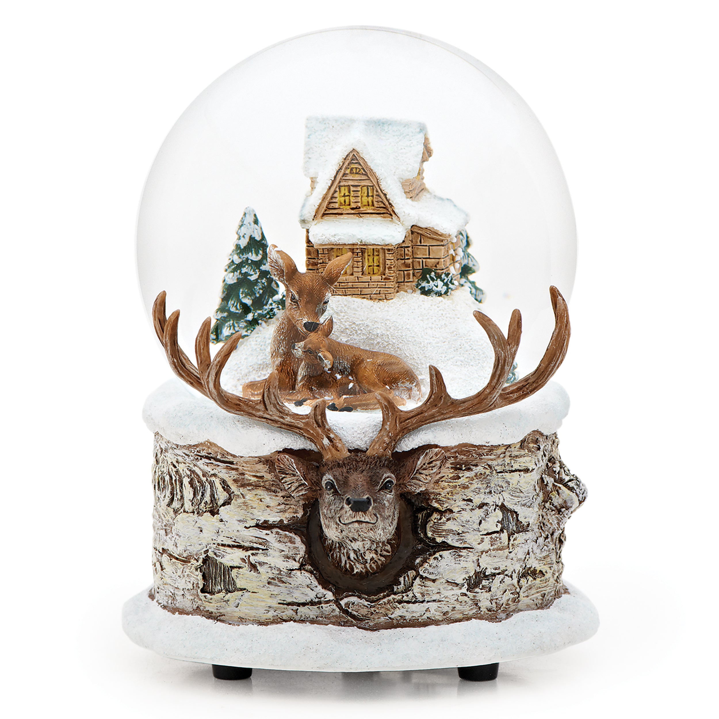 Glitterdome Musical Family Deer with Deer Head Base – "Have Yourself a Merry Little Christmas" Tune