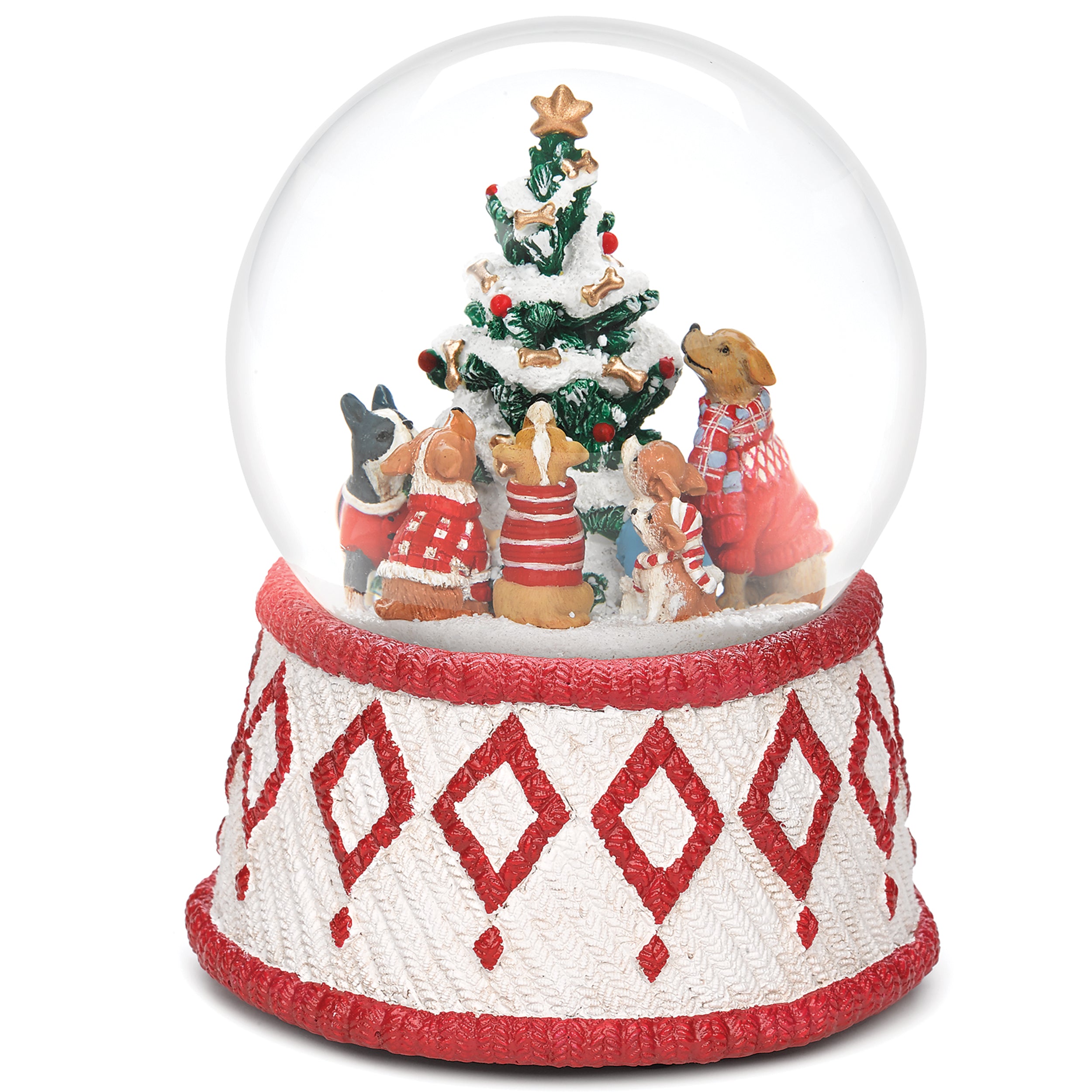 Glitterdome Musical Dogs Around Tree - "O Christmas Tree" Tune