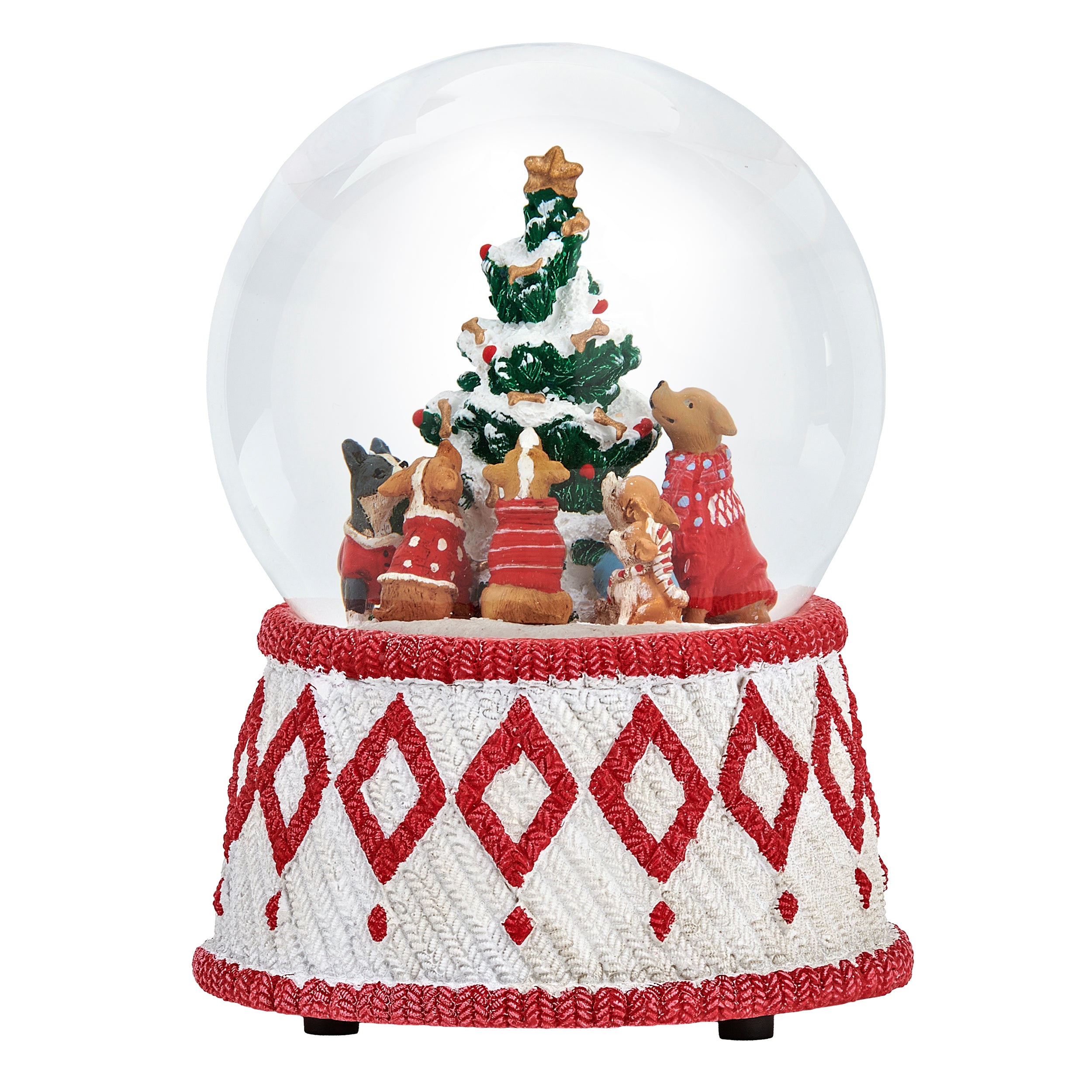 Glitterdome Musical Dogs Around Tree - "O Christmas Tree" Tune
