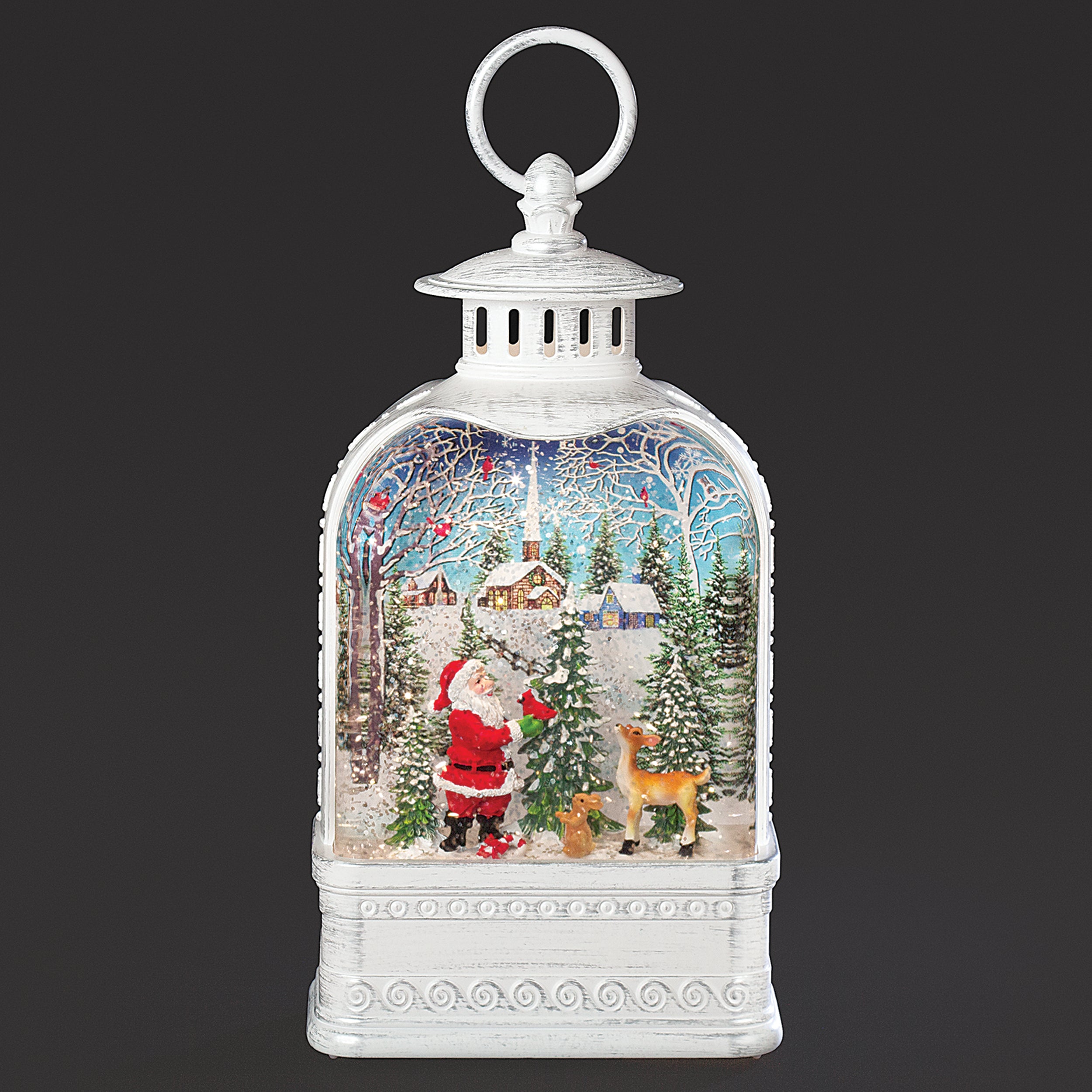 Confetti Lites Lighted Swirl Cardinal & Deer White Lantern