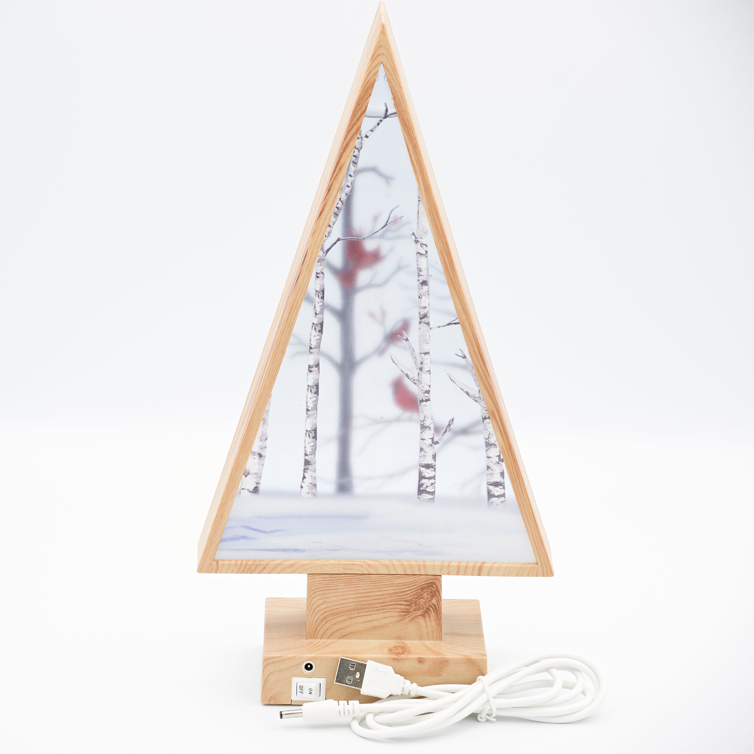 Confetti Lites Lighted Swirl Wood Tree with Printed Cardinal Scene