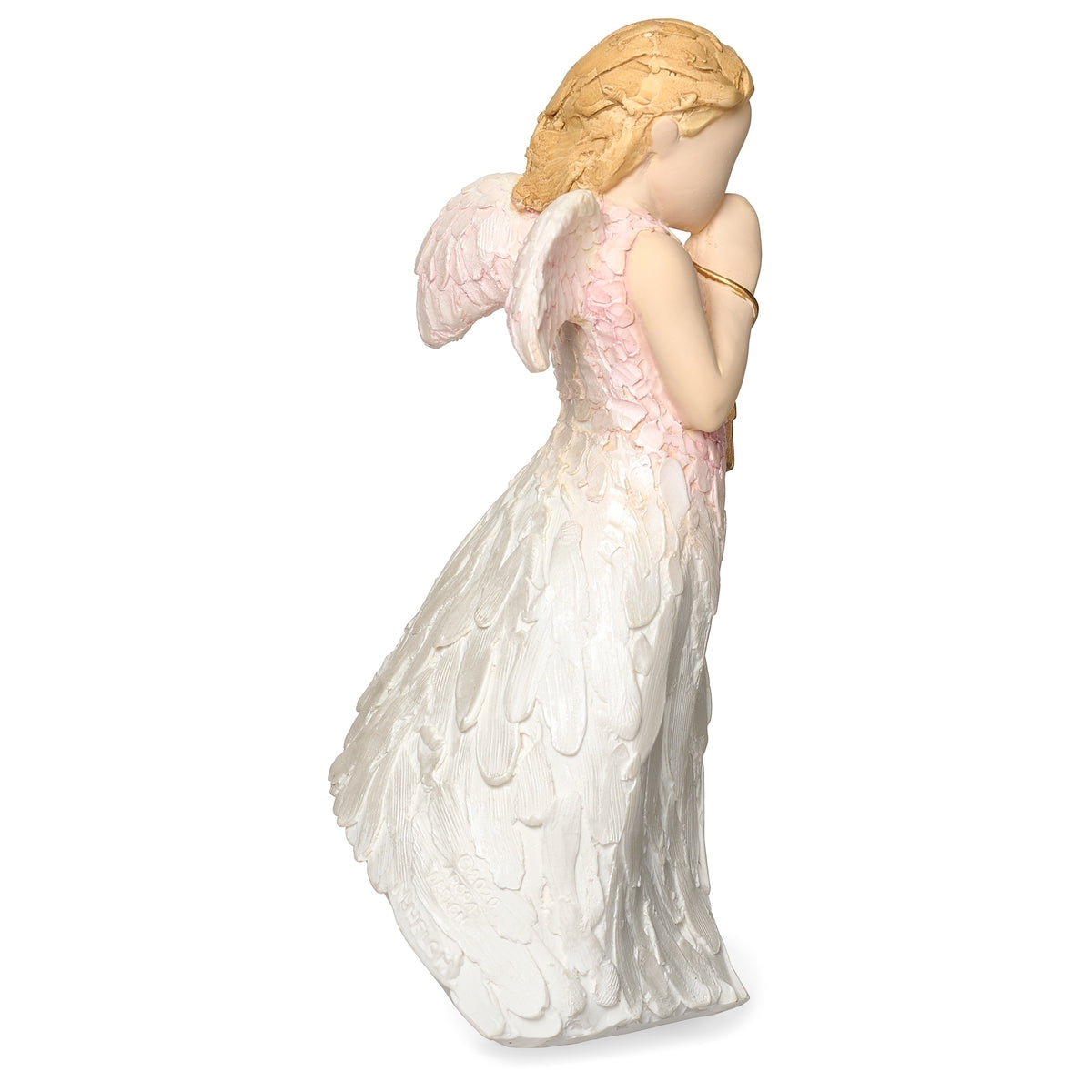 Opposite side view of Angel of Strength Figure showing the detailed white gown and angel wings