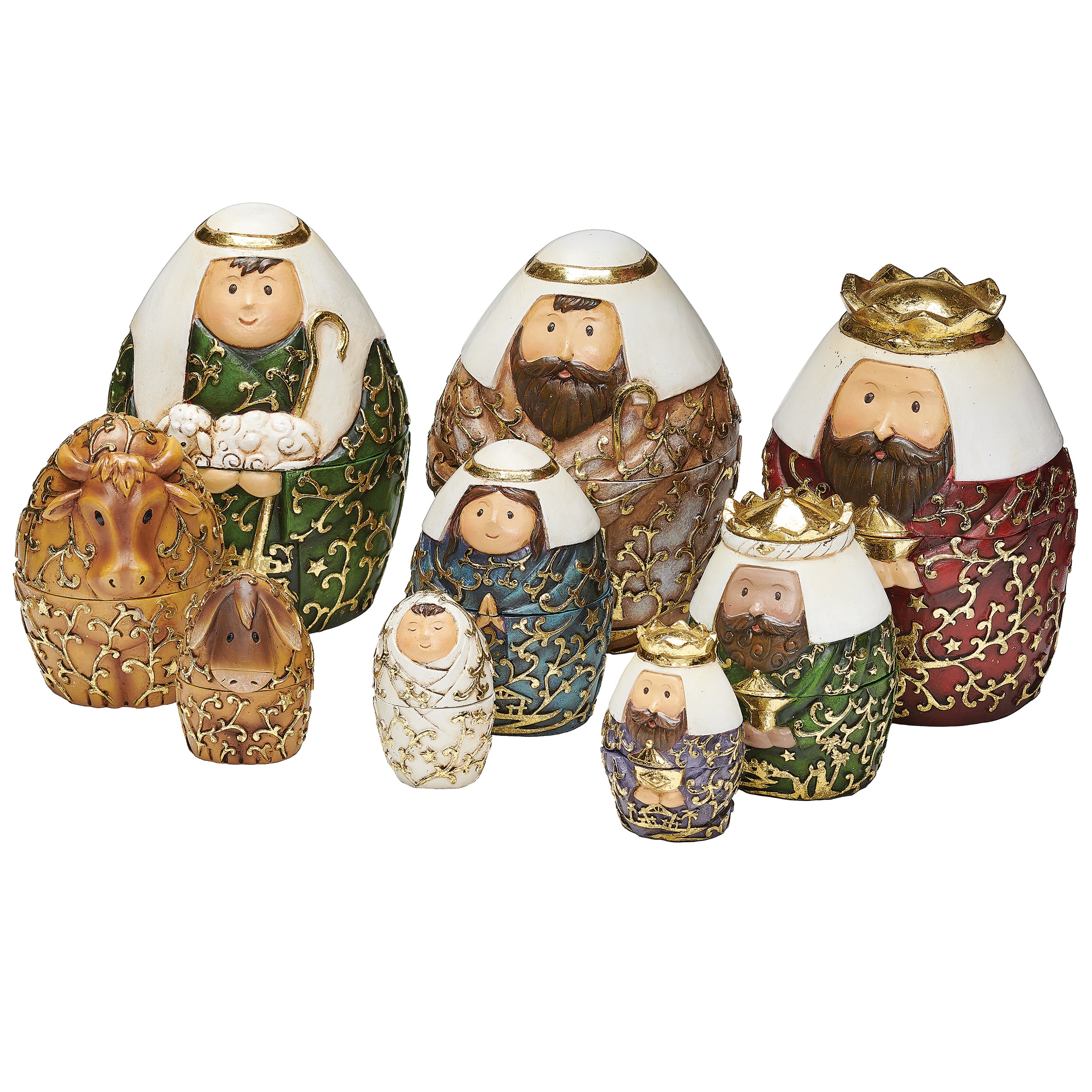 Nativity Nesting Box Set with Gold Leaf Finish