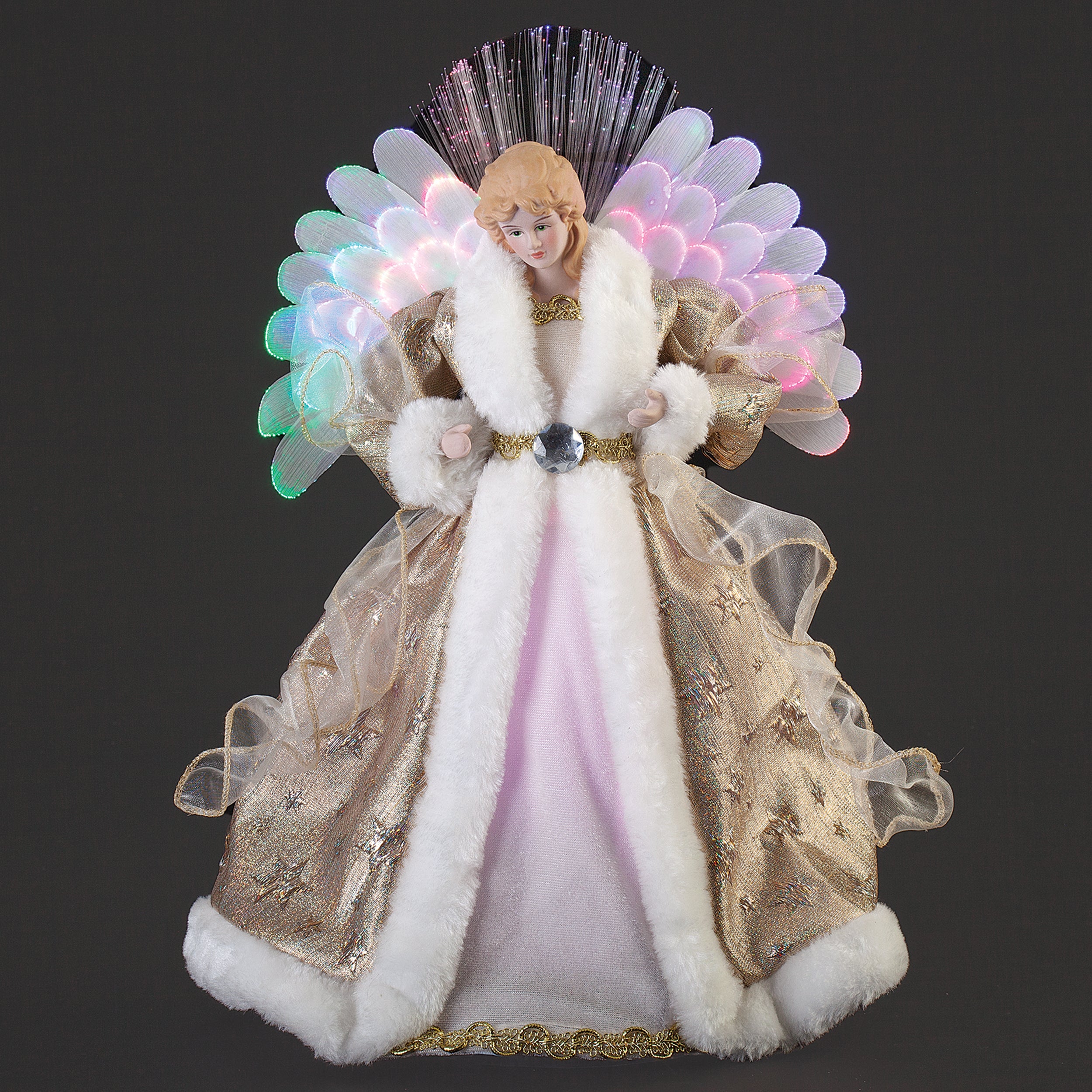 Lighted Angel with Gold Gown & Fiber Optic Wings Treetopper