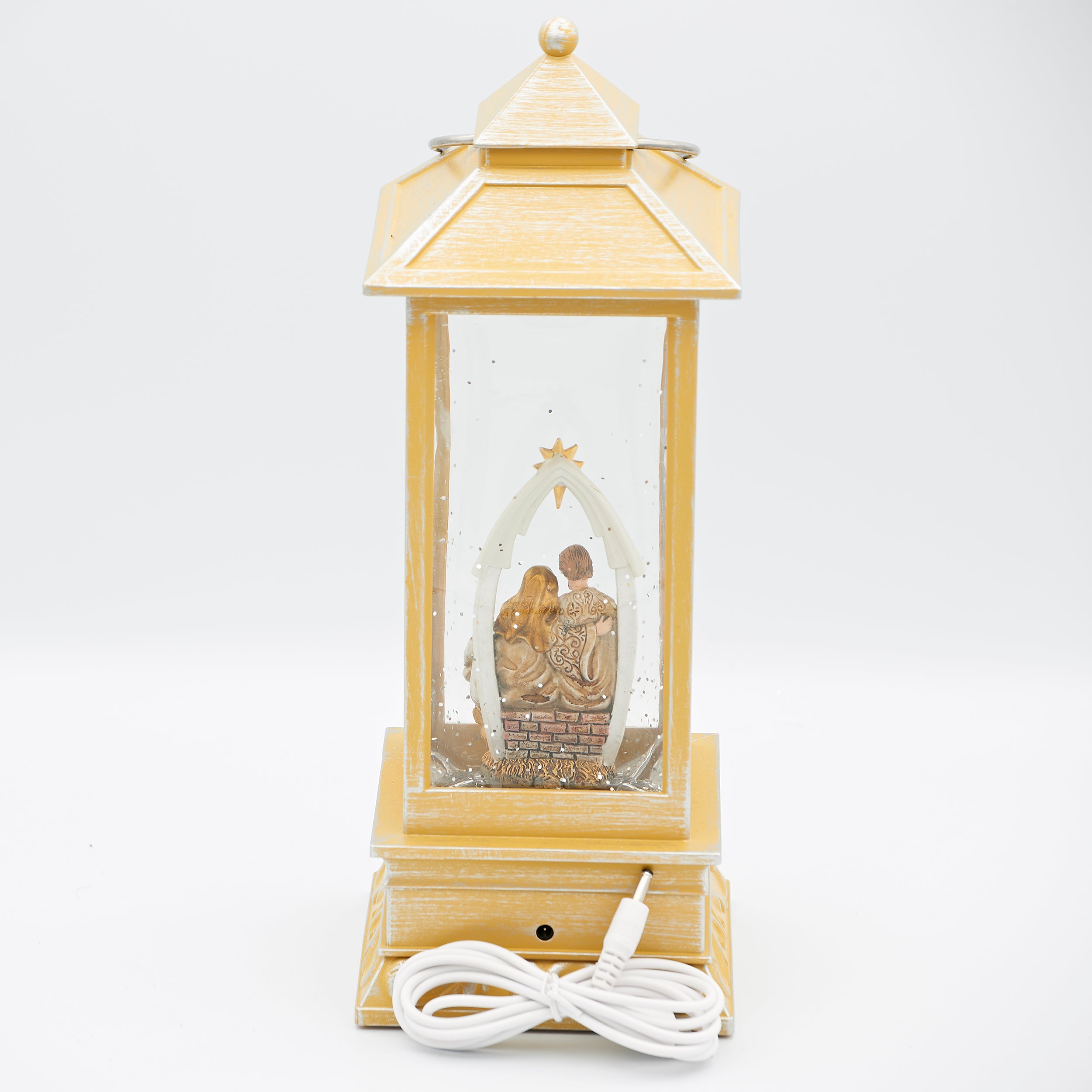 Confetti Lites Lighted Swirl Gold Lantern with Holy Family
