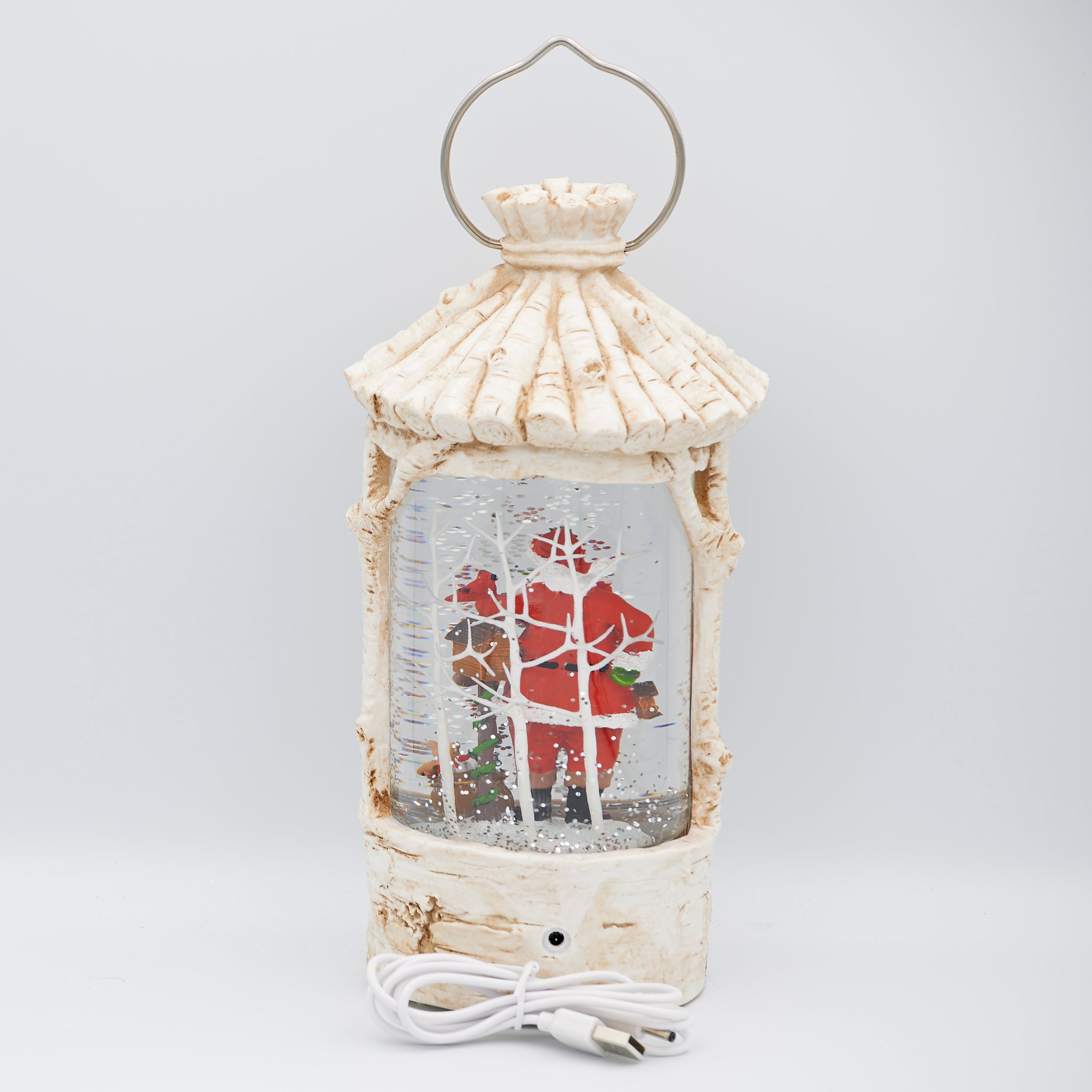 Confetti Lites Lighted Swirl Birch Lantern with Santa & Cardinal